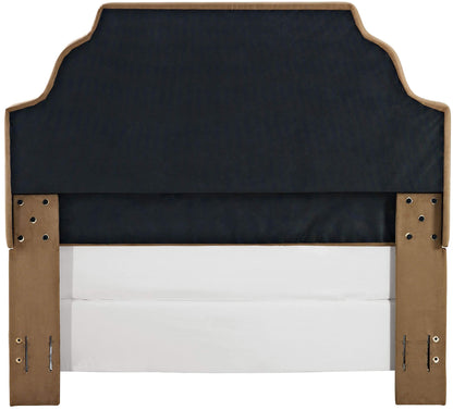 Bed | Loren Keystone Upholstered Bedset | Full/Queen Size | Camel Microfiber | Antique Brass Trim | Elegant & Cozy Bedroom Upgrade | casafoyer.myshopify.com