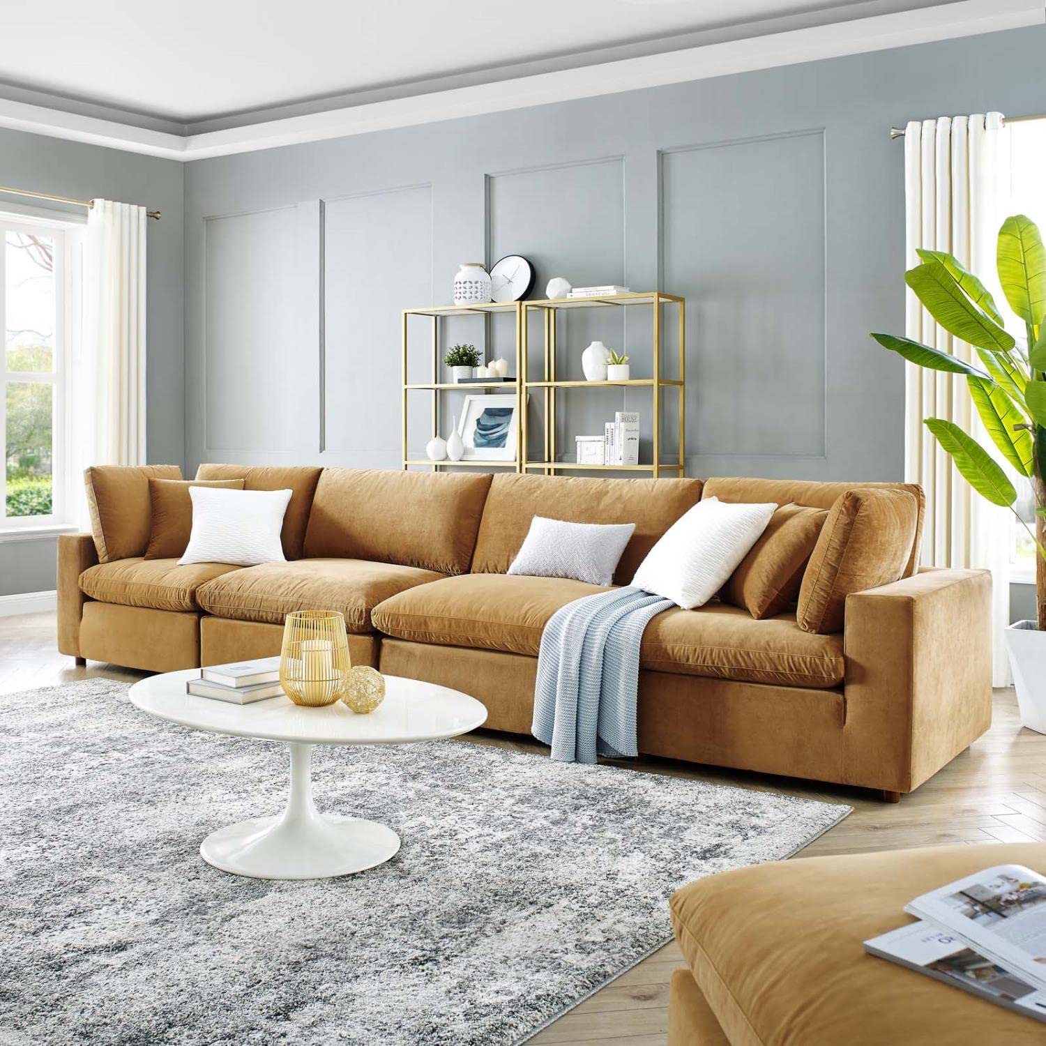 sofas | CasaFoyer Commix Cozy 4-Seater Sofa | Stain-Resistant Velvet | Solid Wood Construction | Foam Padded Cushions | Duck Down Fill | casafoyer.myshopify.com