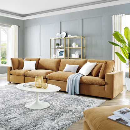 sofas | CasaFoyer Commix Cozy 4-Seater Sofa | Stain-Resistant Velvet | Solid Wood Construction | Foam Padded Cushions | Duck Down Fill | casafoyer.myshopify.com