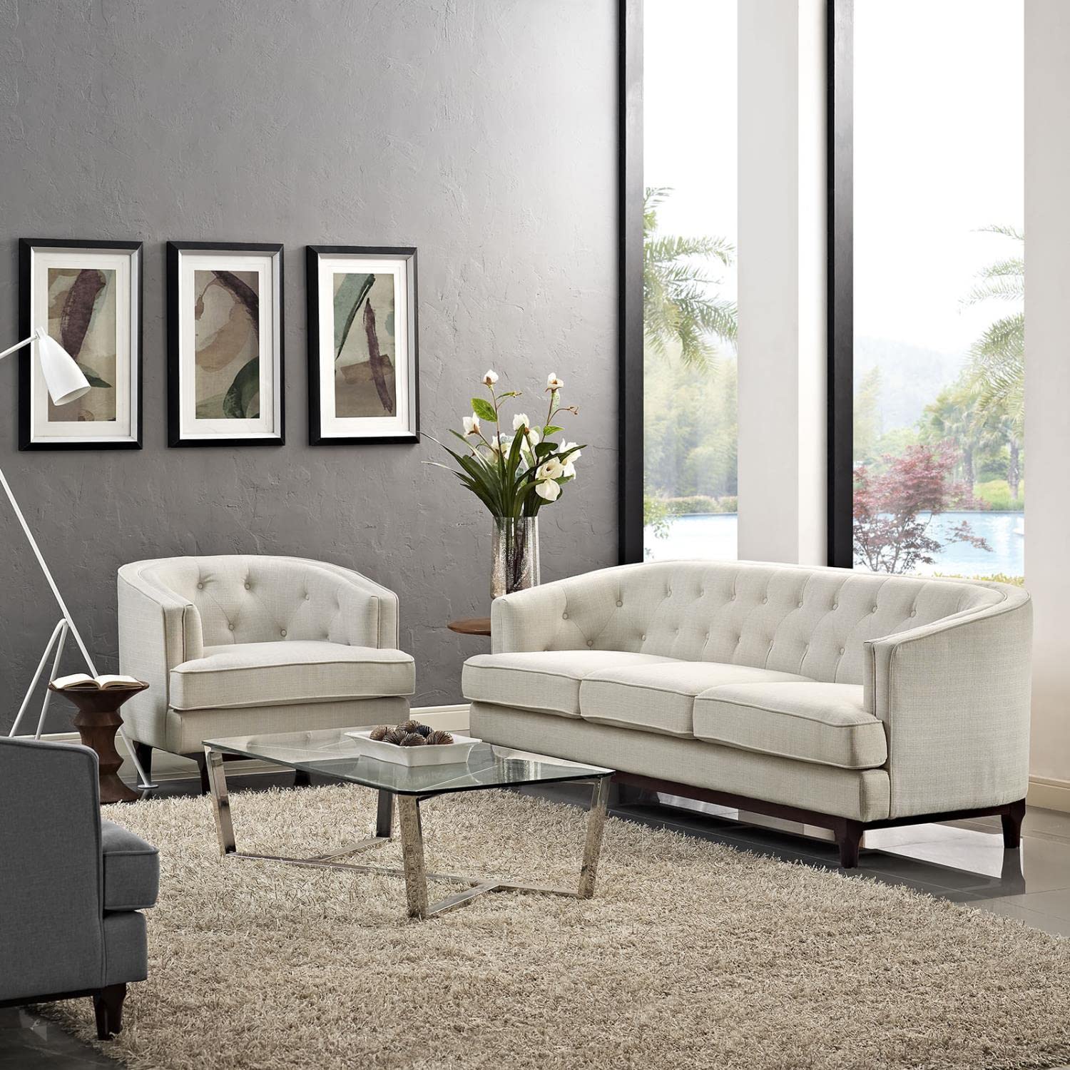 kitchen and dining room sets | CasaFoyer Coast Living Room Set | Mid-Century Style | Deep Button Tufting | Walnut Stained Wood Legs | Removable Seat Covers | Includes Armchair and Sofa | Ideal for Modern Living Rooms | casafoyer.myshopify.com
