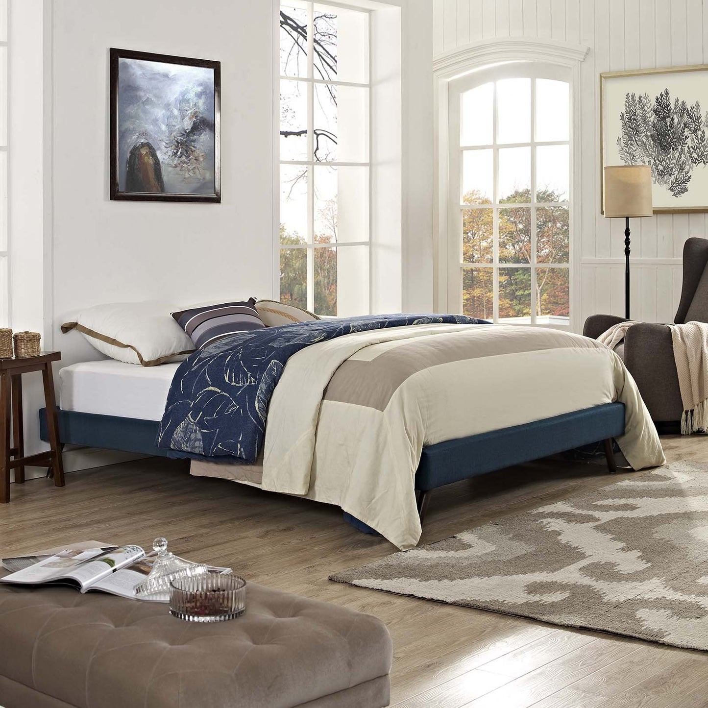 Bed | CasaFoyer Loryn Platform Bed | Solid Wood Frame | Polyester Upholstery | Slat Support System | No Box Spring Needed | Compatible with Memory Foam Mattresses | Stylish Headboard Options | Ideal for Modern Bedrooms | casafoyer.myshopify.com