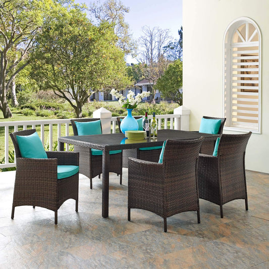 kitchen and dining room sets | CasaFoyer Conduit 7 Piece Outdoor Patio Dining Set | Transitional Style | Modern Flair | Aluminum Frame | UV-Resistant Wicker Rattan | Tempered Glass Tabletop | casafoyer.myshopify.com