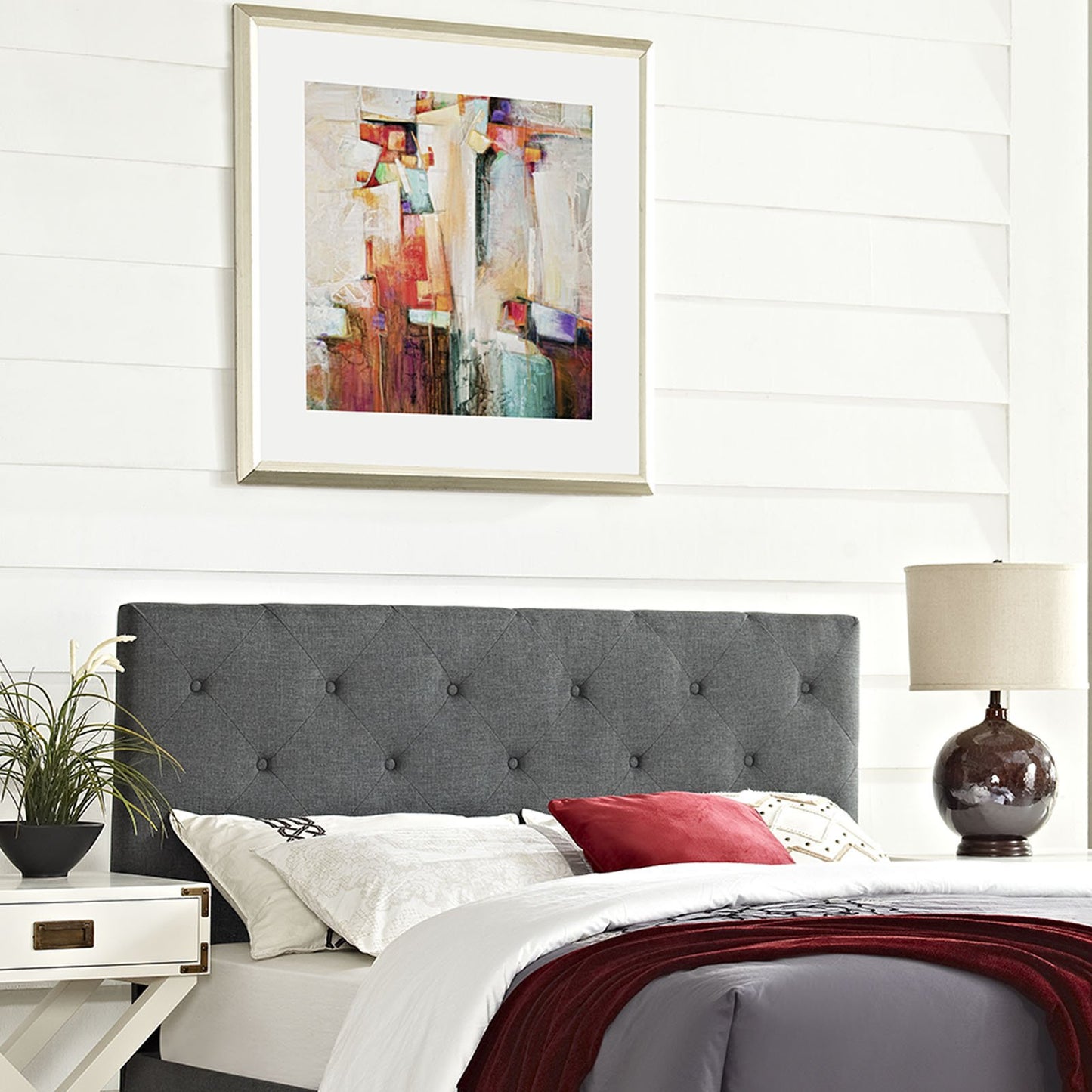 headboards | CasaFoyer  Terisa Button Tufted Linen Fabric King Headboard | Gray | Solid Wood Frame | Adjustable Legs | Diamond-Patterned Trim | Durable Polyester Upholstery | casafoyer.myshopify.com