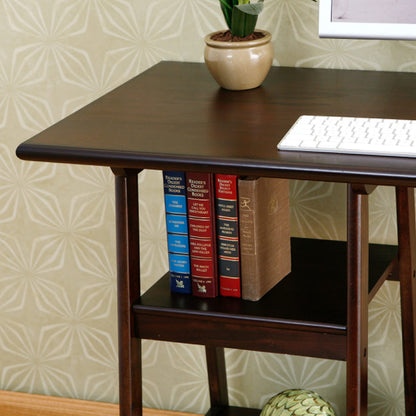 Desk | Langston | Espresso Sawhorse Desk | Minimalist Design | Captivating Grain | A-Frame Legs | Spacious Work Surface | 2 Shelves | Modern Farmhouse Style | casafoyer.myshopify.com