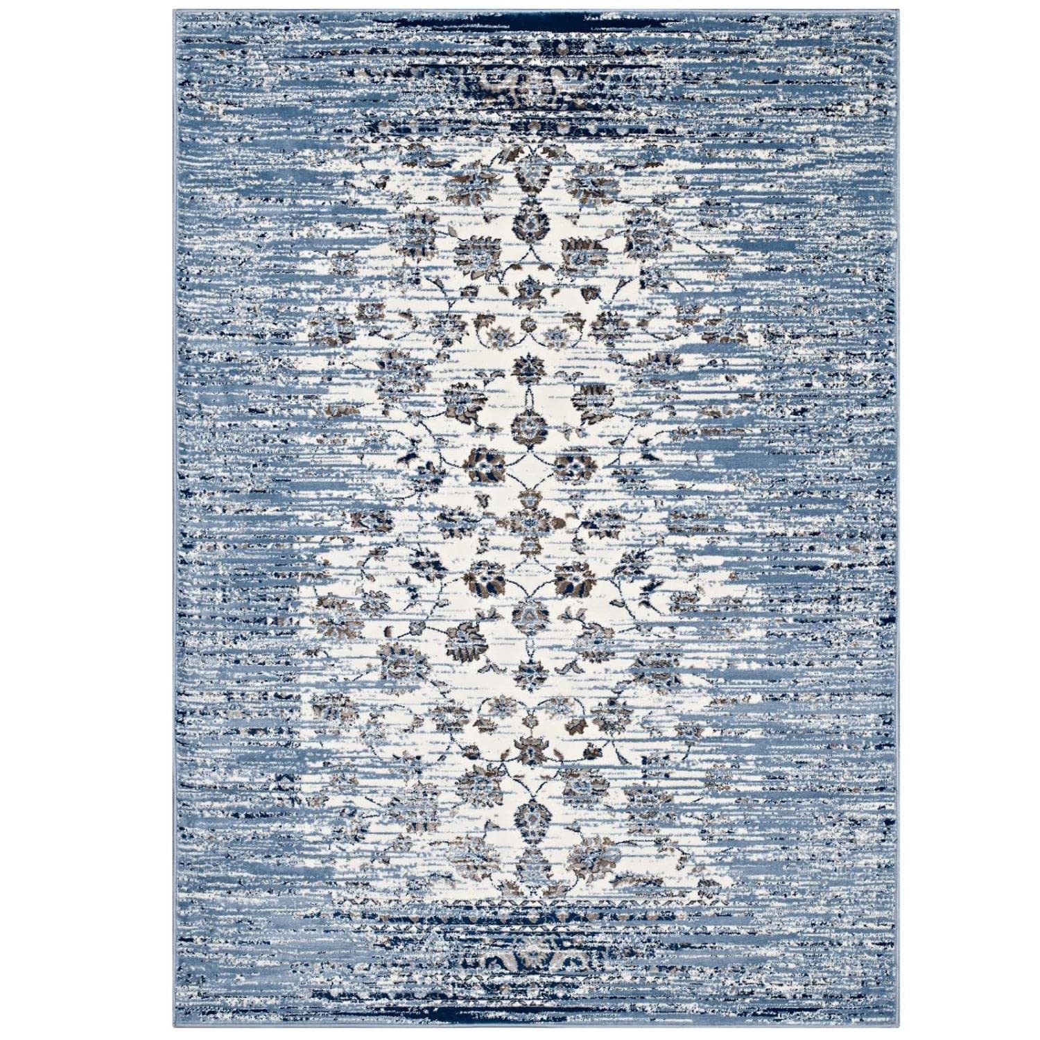 Carpet & Rugs | CasaFoyer Chiara Distressed Floral Lattice Area Rug | Durable, Stain Resistant | 8x10 | Moroccan Blue & Ivory | casafoyer.myshopify.com