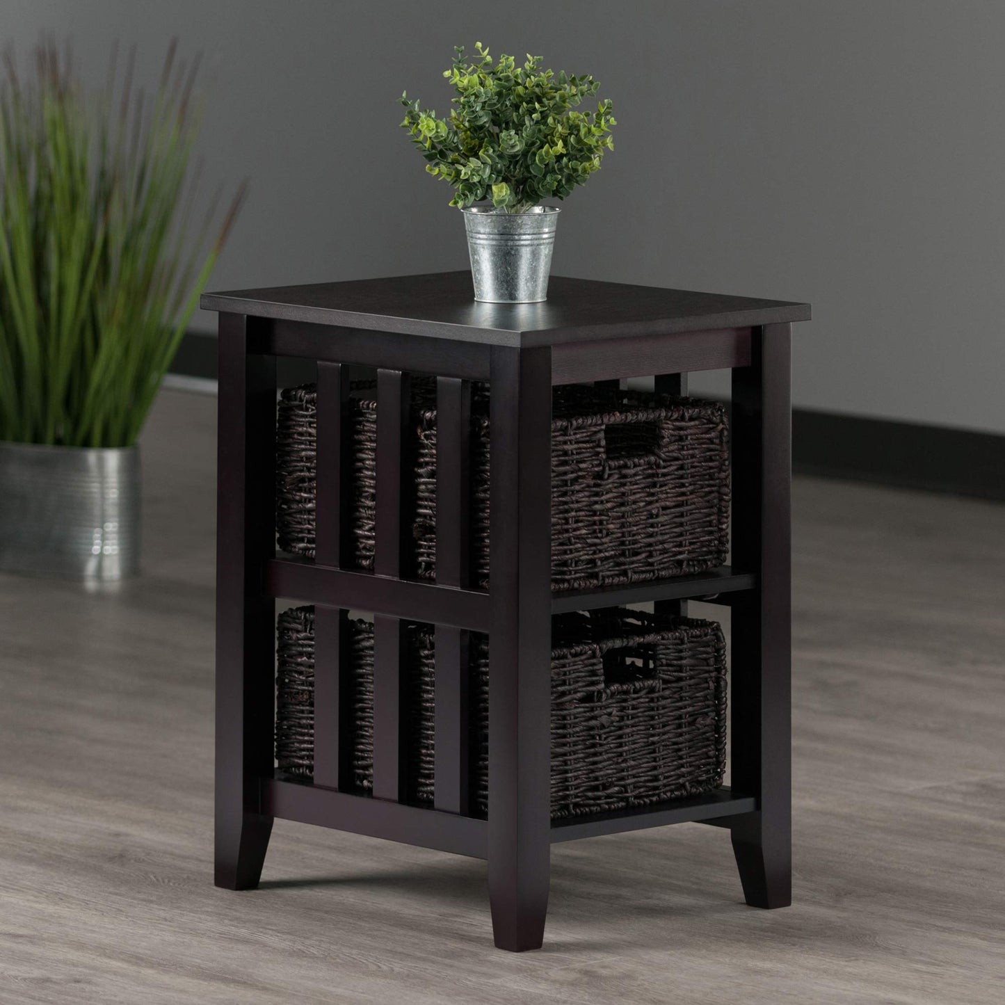 TABLE | Ergode  Morris Collection End Table | 2 Shelves & Foldable Baskets | Espresso Finish | Sleek Design | Solid Wood Construction | casafoyer.myshopify.com
