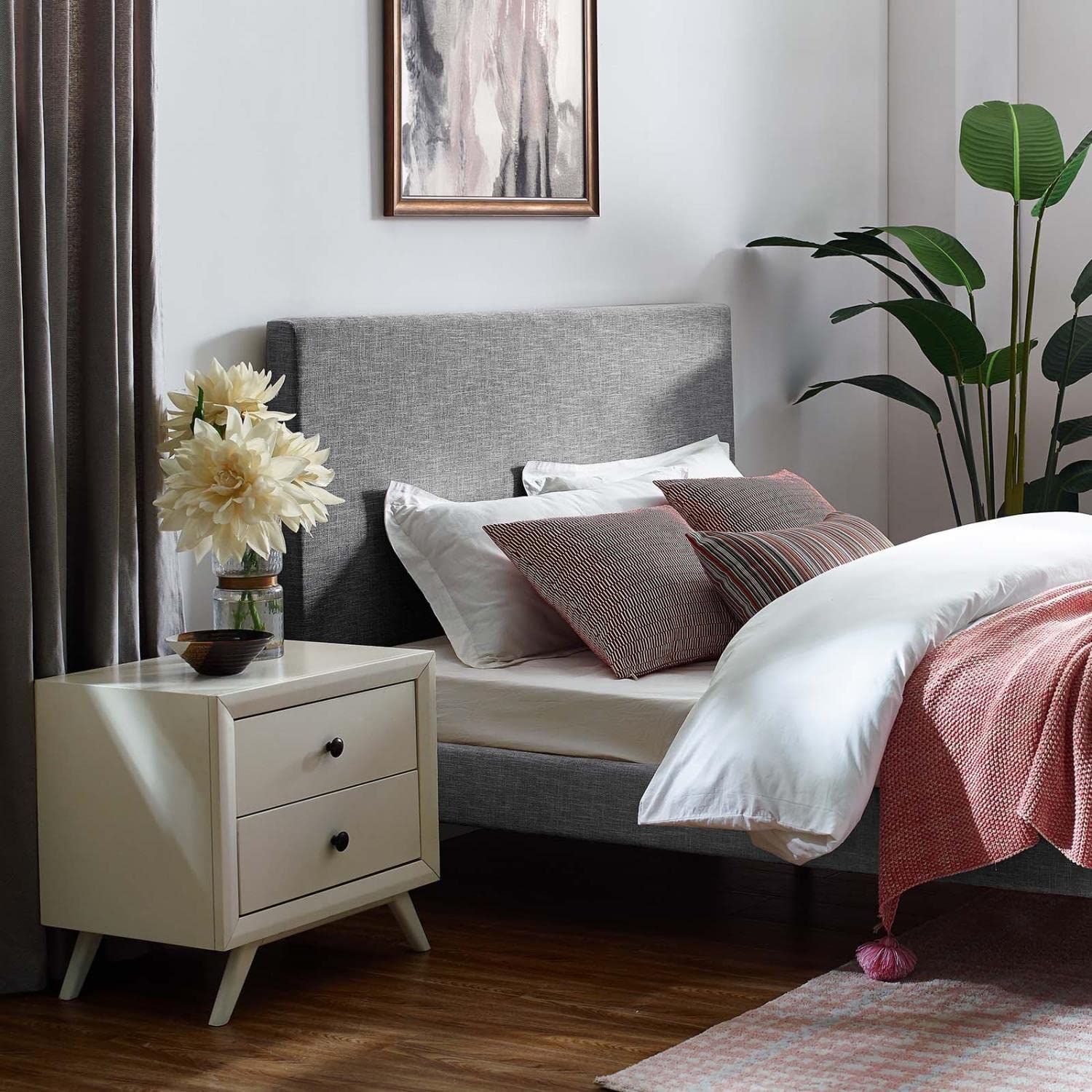 Bed | CasaFoyer Taylor Full/Queen Headboard | Elegant Linen Fabric Upholstery | Sturdy Frame | Adjustable Height | Perfect for Full and Queen Beds | Cozy and Luxurious Addition to Any Space | casafoyer.myshopify.com