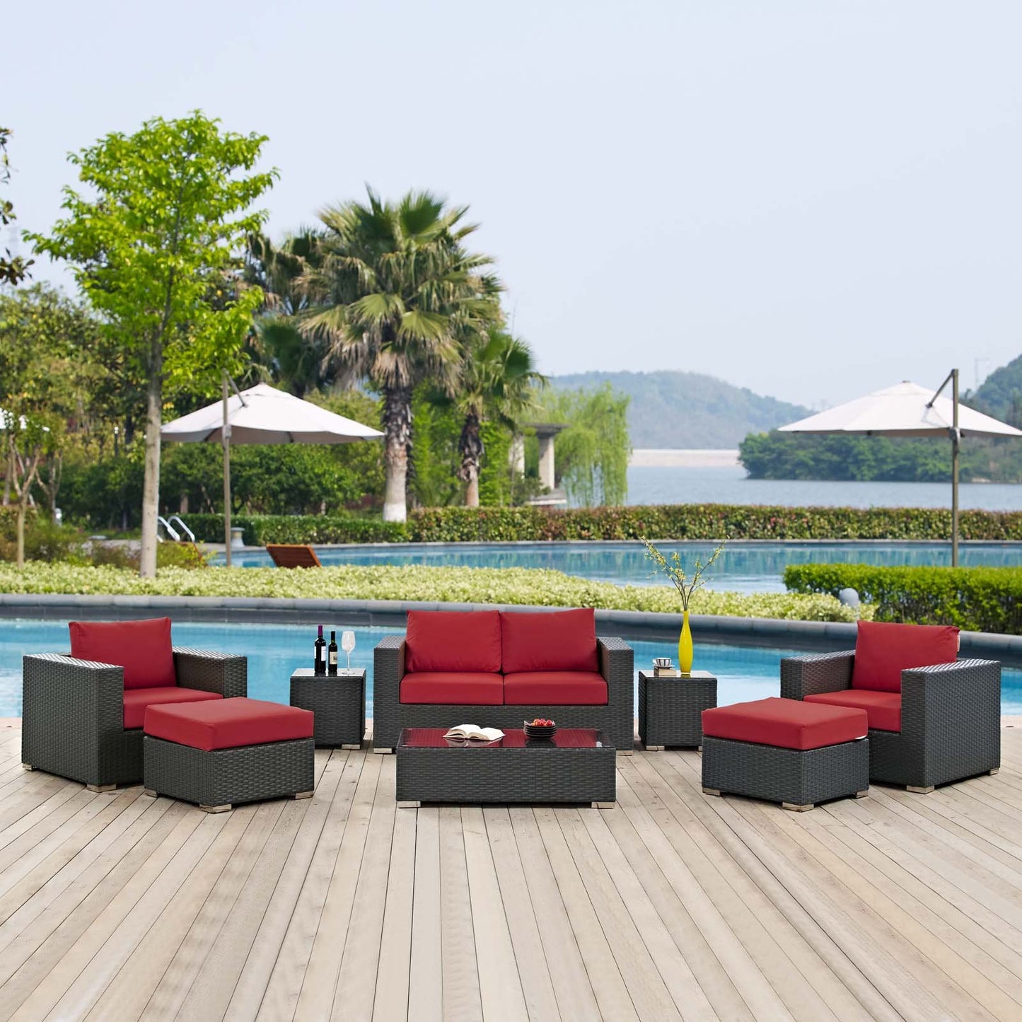 kitchen and dining room sets | CasaFoyer Sojourn Outdoor Patio Furniture Set | Sunbrella Cushions | Synthetic Rattan | UV Protection | Aluminum Frame | Coffee Table, Loveseat, Armchairs, Ottomans, Side Tables | casafoyer.myshopify.com