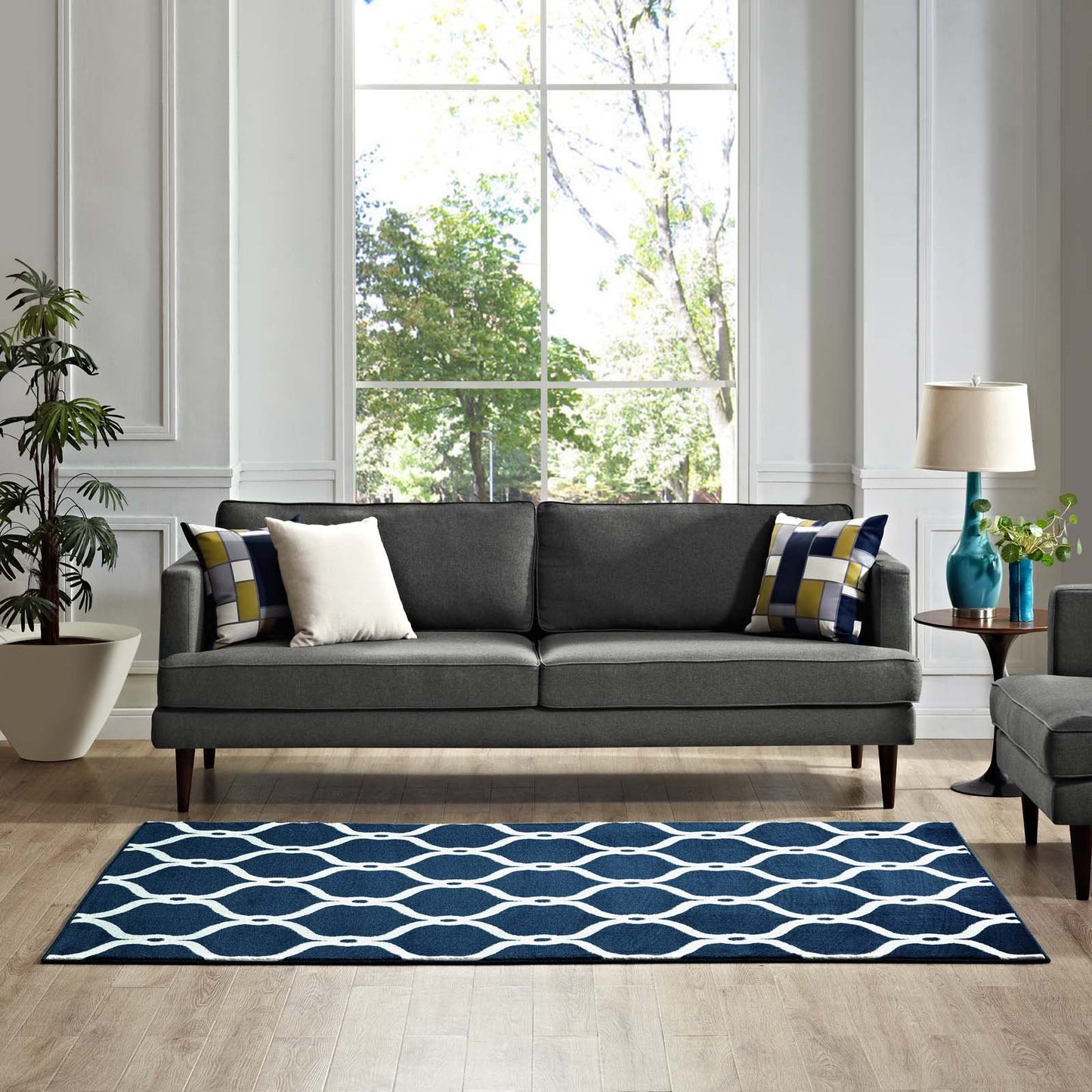 Carpet & Rugs | CasaFoyer Beltara Chain Link Transitional Trellis Area Rug | Durable | Stain Resistant | 5x8 Size | Moroccan Blue and Ivory | casafoyer.myshopify.com