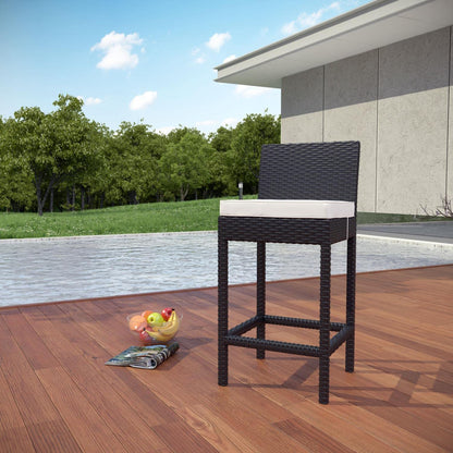 STOOL_SEATING | Convene Outdoor Bar Stool | Adjustable Sensitivity | Synthetic Rattan Weave | All-Weather Cushions | Patio, Backyard, Poolside | Espresso White | casafoyer.myshopify.com