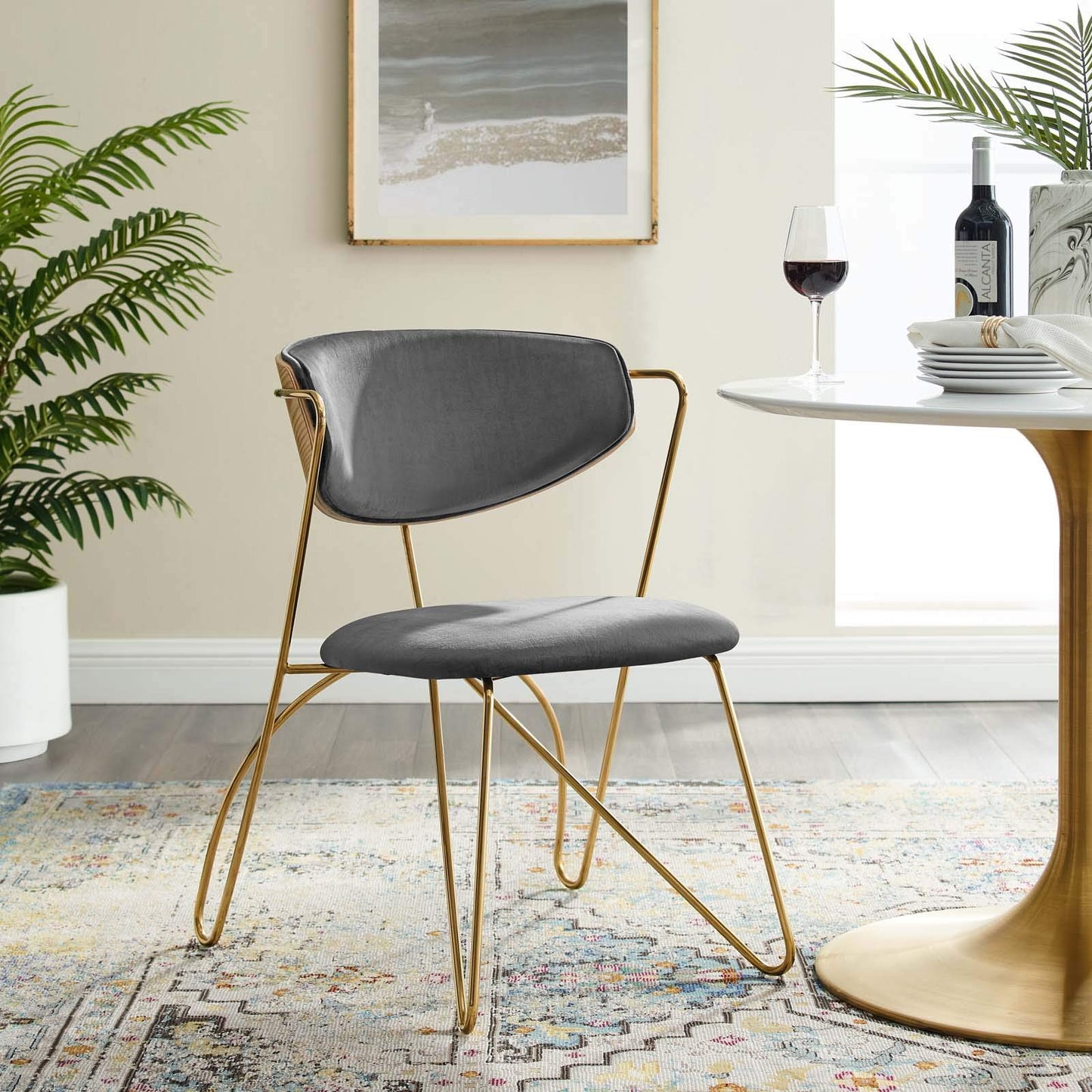 home office desk chairs | CasaFoyer Prevail Performance Velvet Mid-Century Dining Chair | Vintage Glamour with Modern Industrial Accents | Ergonomic Design | Stain-Resistant | Gold Gray | casafoyer.myshopify.com