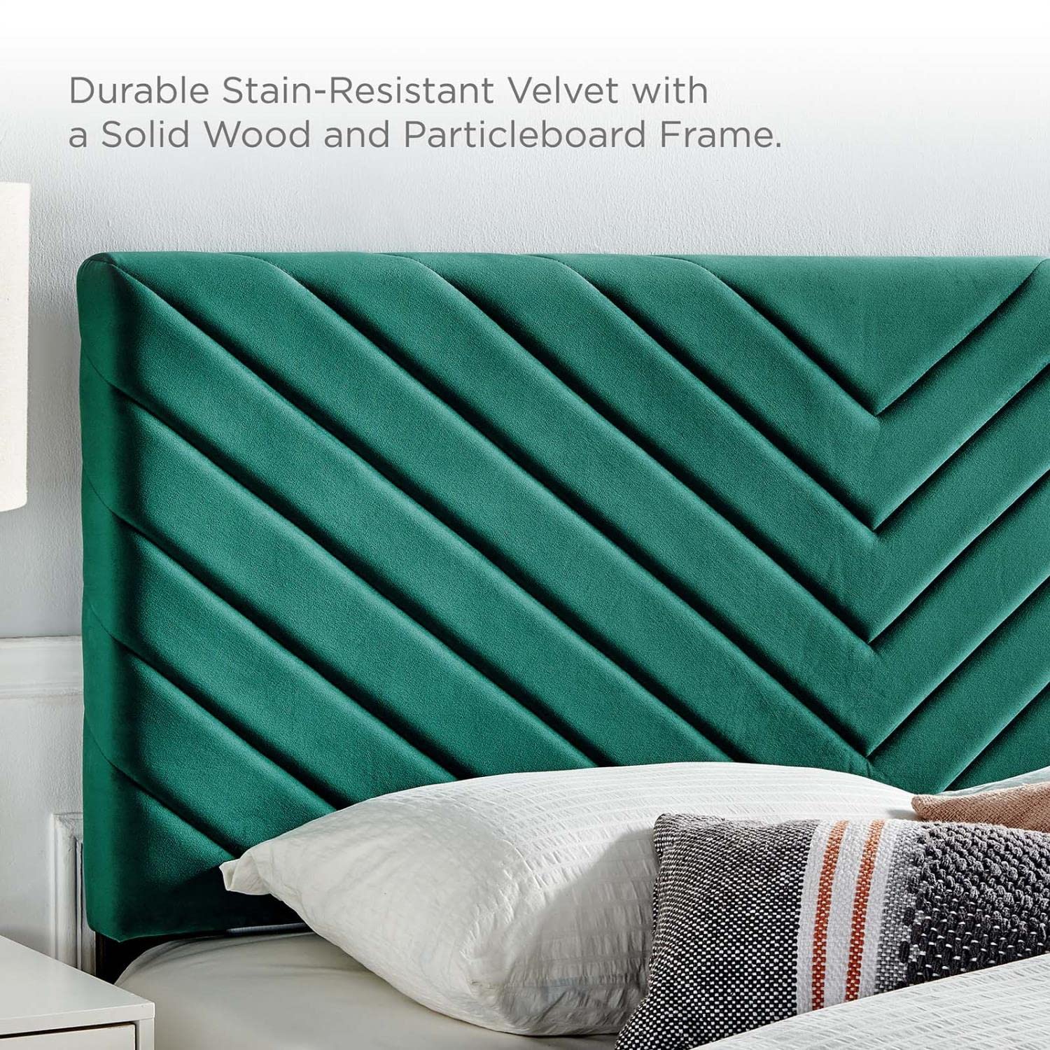 Bed | CasaFoyer Alyson King/California King Angular Channel Tufted Performance Velvet Headboard | Plush & Durable | Stain-Resistant Upholstery | Customizable Height | casafoyer.myshopify.com