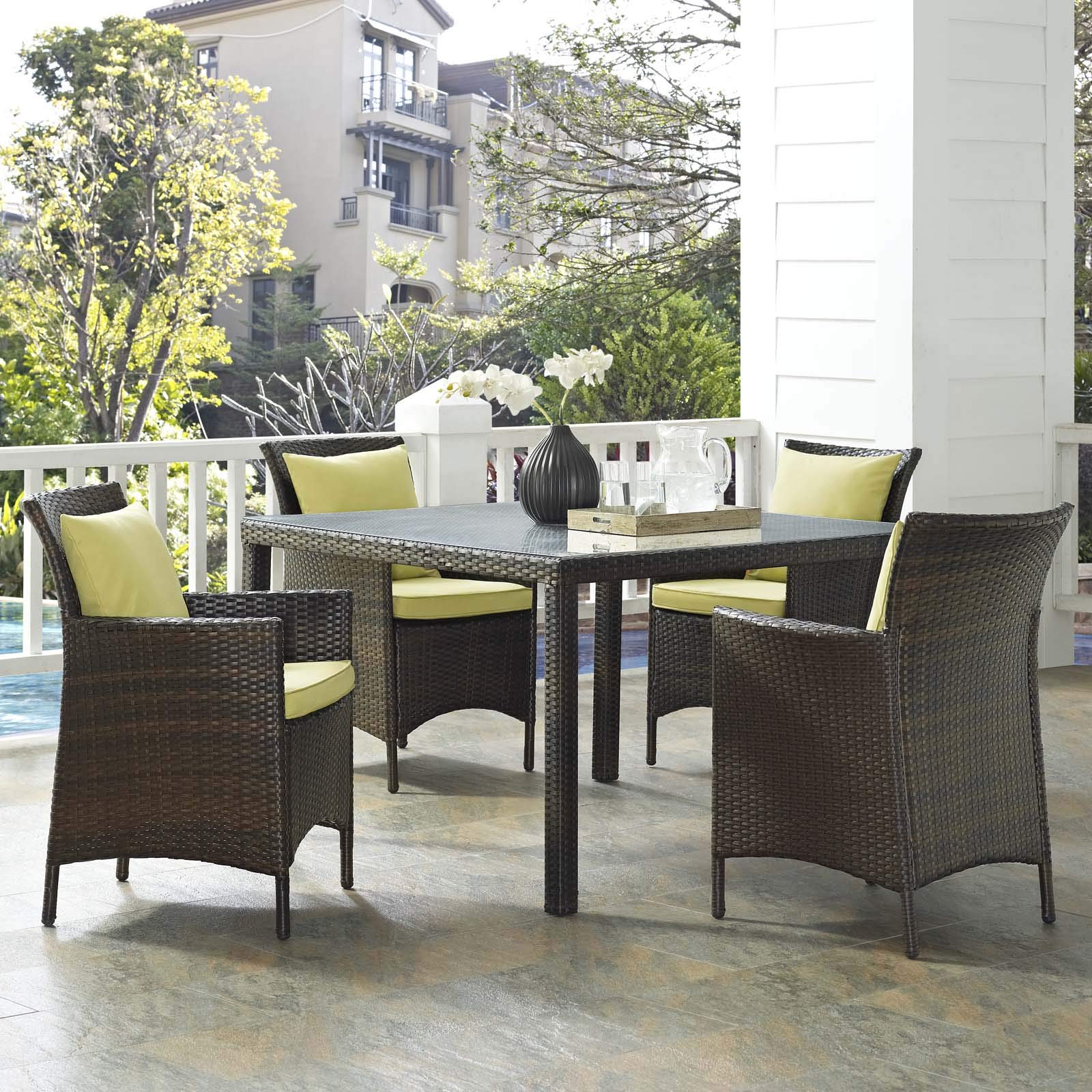 kitchen and dining room sets | CasaFoyer Conduit Outdoor Patio Dining Collection | Aluminum Frame | UV-Resistant Wicker Rattan | Weatherproof | 5-Piece Set | casafoyer.myshopify.com