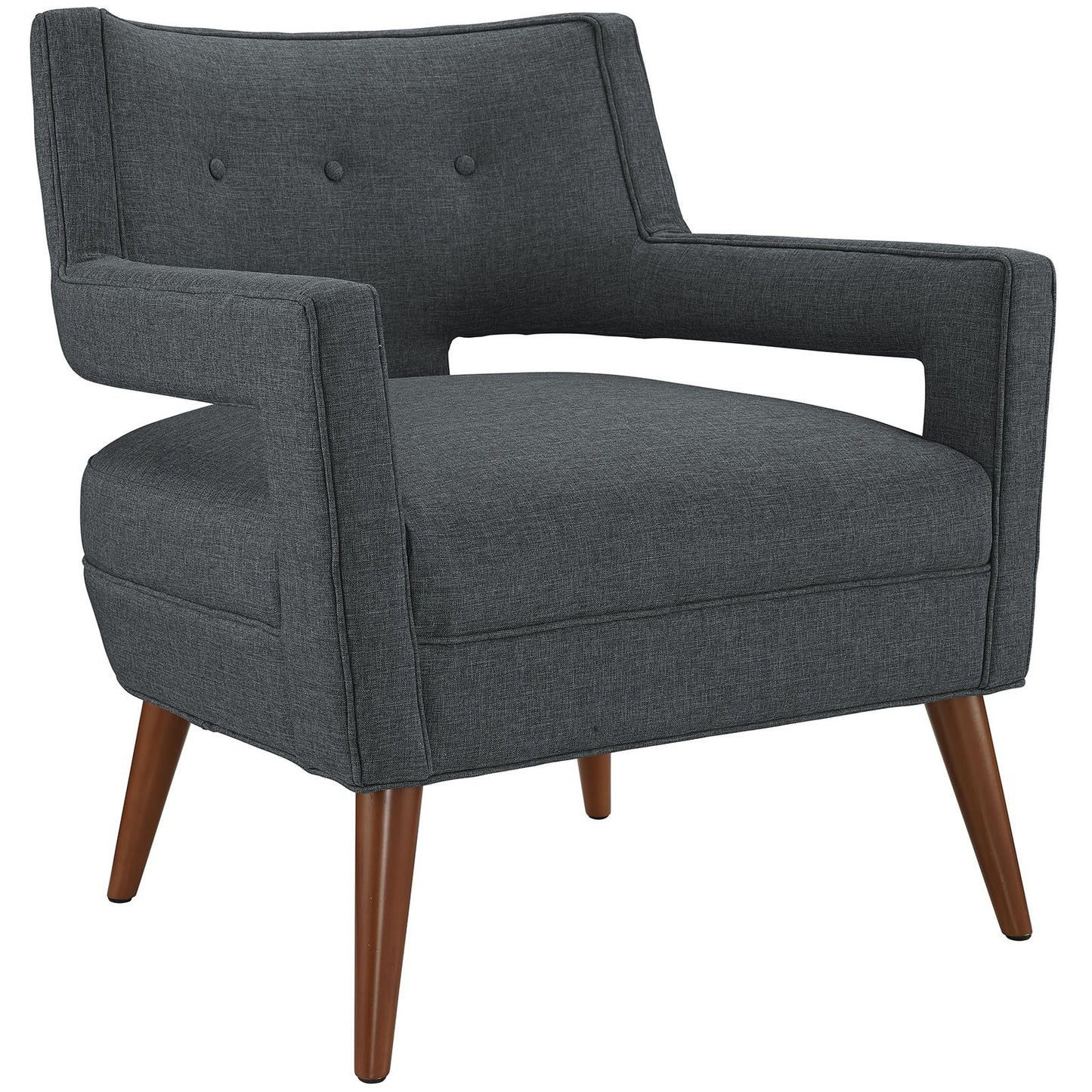 home office desk chairs | CasaFoyer Sheer Mid-Century Modern Armchair | Soft Polyester Upholstery | Streamlined Profile | Button Tufting | Cherry-Stained Wood Legs | Gray | casafoyer.myshopify.com