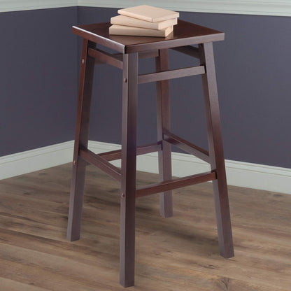 STOOL_SEATING | CasaFoyer  Wood Carter Square Seat Bar Stool | Rich Walnut Finish | Solid Wood | Lower Crossbar | 2 Heights | Spacious Seat | Easy Assembly | casafoyer.myshopify.com