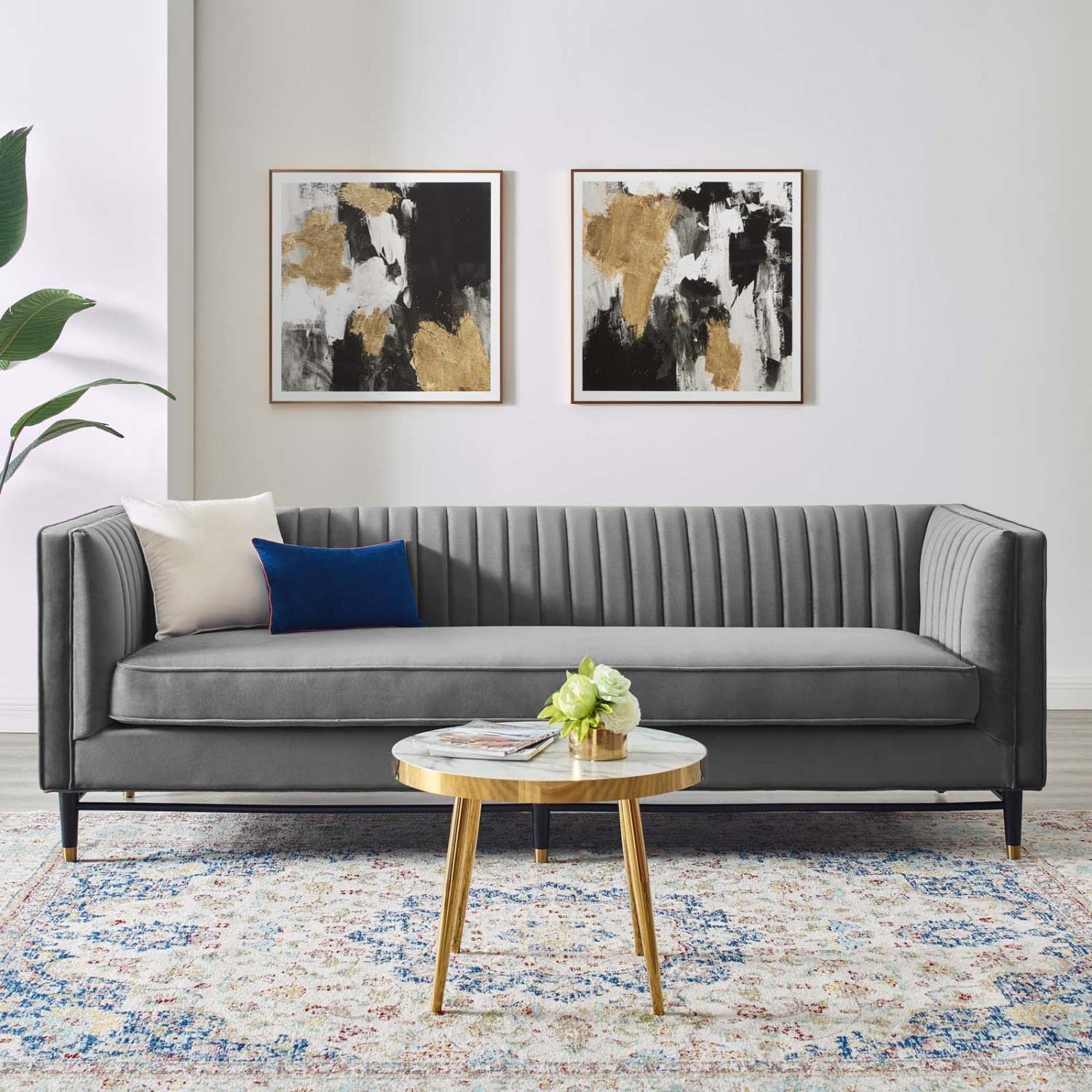 sofas | CasaFoyer Devote Channel Tufted Performance Velvet Sofa | Elegant Gray | Vertical Channel Tufting | Stain-Resistant Velvet | Dense Foam Padding | Durable Rubberwood Legs | Perfect for Living Room, Bedroom, or Office | casafoyer.myshopify.com