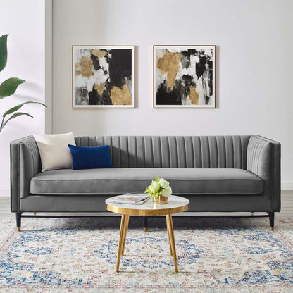 sofas | CasaFoyer Devote Channel Tufted Performance Velvet Sofa | Elegant Gray | Vertical Channel Tufting | Stain-Resistant Velvet | Dense Foam Padding | Durable Rubberwood Legs | Perfect for Living Room, Bedroom, or Office | casafoyer.myshopify.com