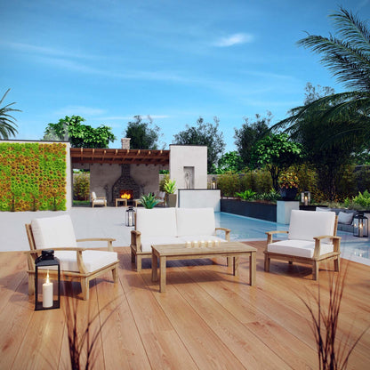 kitchen and dining room sets | CasaFoyer Marina Teak Wood Outdoor Patio Furniture Sofa Sectional Set | Ultimate Luxury | Durable Teak Construction | All-Weather Cushions | Modern Design | Includes Coffee Table, Sofa, and 2 Armchairs | casafoyer.myshopify.com