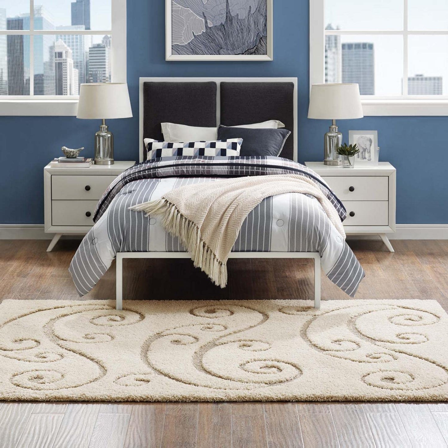 Carpet & Rugs | CasaFoyer Sprout Scrolling Vine Area Rug | Modern Design | Durable Construction | Non-Shedding | Stain-Resistant | 5x8 Size | Cream and Beige | casafoyer.myshopify.com