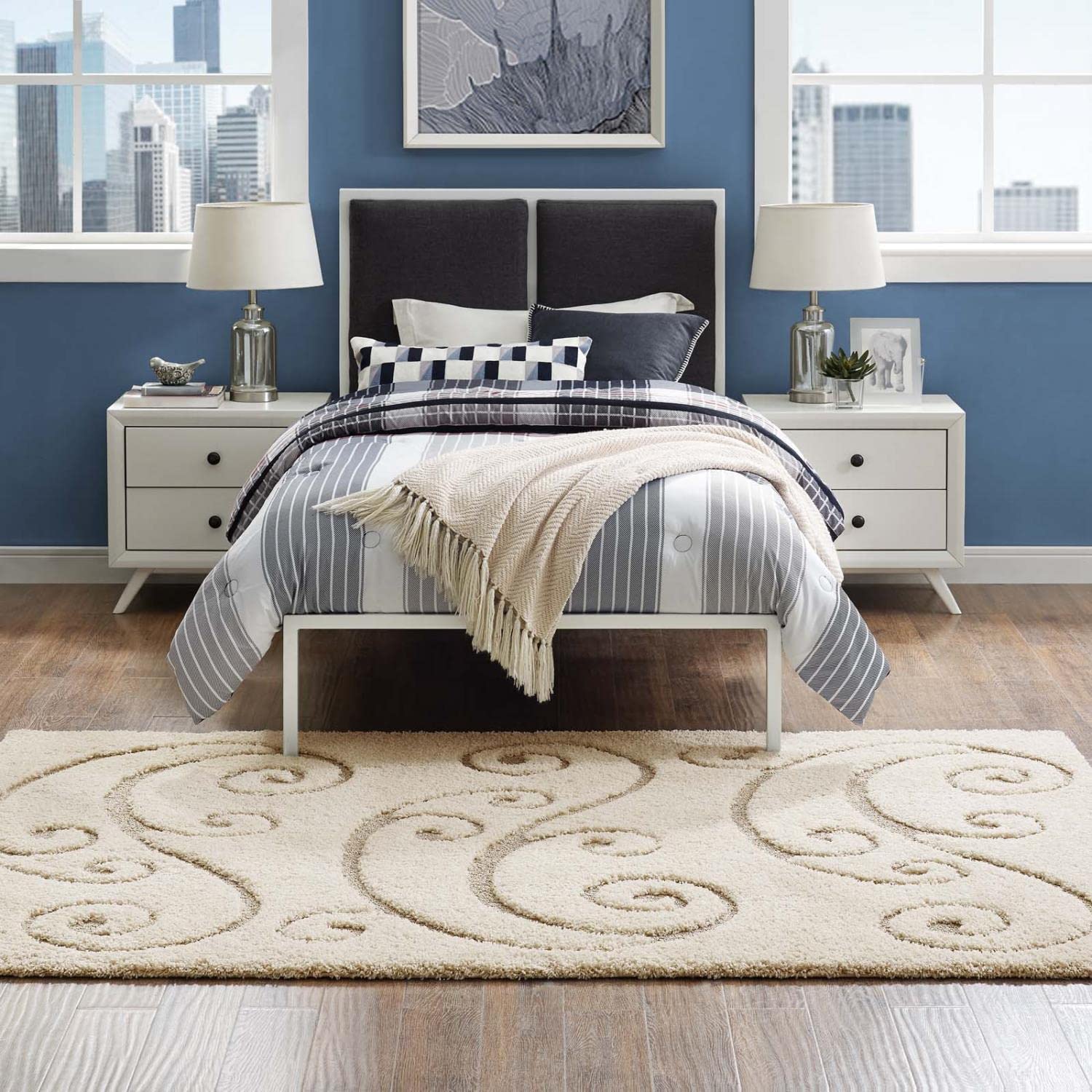 Carpet & Rugs | CasaFoyer Sprout Scrolling Vine Area Rug | Modern Design | Durable Construction | Non-Shedding | Stain-Resistant | 5x8 Size | Cream and Beige | casafoyer.myshopify.com