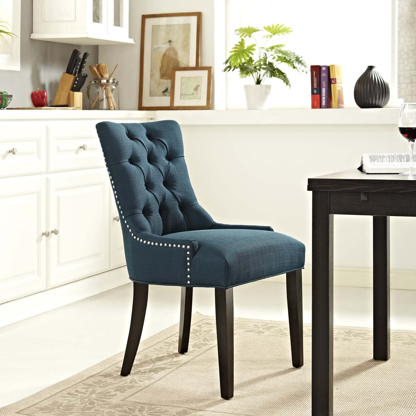home office desk chairs | CasaFoyer Regent Tufted Button Upholstered Fabric Parsons Dining Chair | Elegant & Comfortable | Nailhead Trim | Non-Marking Foot Caps | Supports up to 285 lbs | casafoyer.myshopify.com