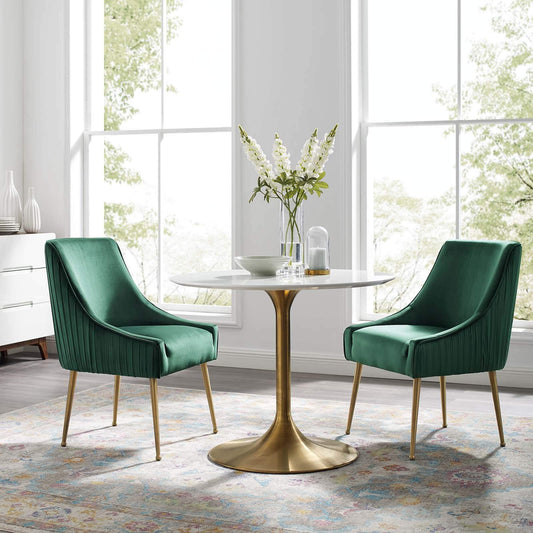 home office desk chairs | CasaFoyer Discern Performance Velvet Pleated Back Dining Chair Set of 2 | Sturdy Wood | Foam Padding | Gold Legs | Ideal for Dining, Kitchen, Living Room | Non-Marking Foot Caps | Green | casafoyer.myshopify.com
