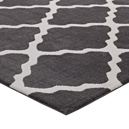area rugs | CasaFoyer Marja Moroccan Trellis Area Rug | Soft Polyester Microfiber | Lattice Design | Stain Resistant | Easy to Maintain | 5x8 Charcoal & Ivory | casafoyer.myshopify.com