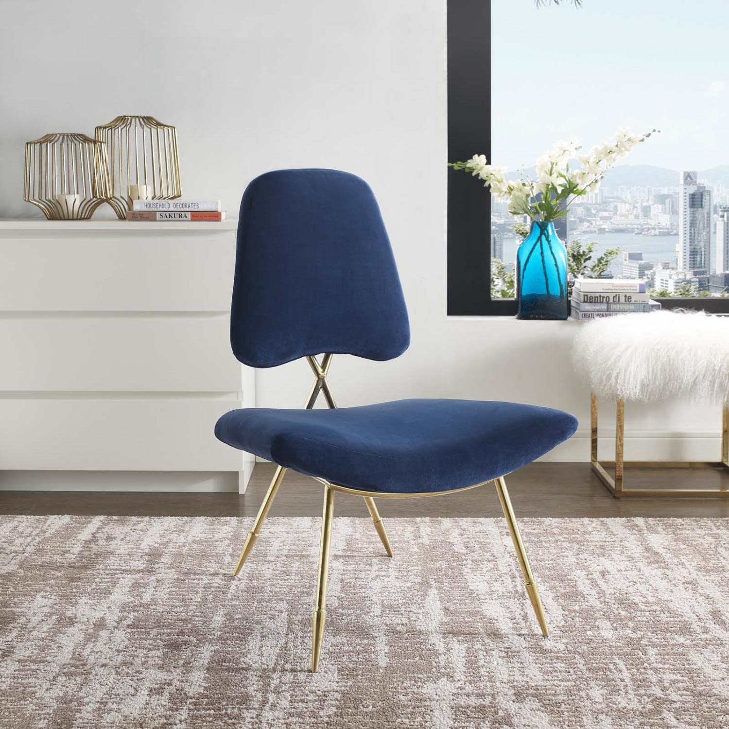 home office desk chairs | CasaFoyer Ponder Performance Velvet Lounge Chair | Comfortable | Stain-Resistant | Gold Stainless Steel Frame | Modern Navy Design | casafoyer.myshopify.com