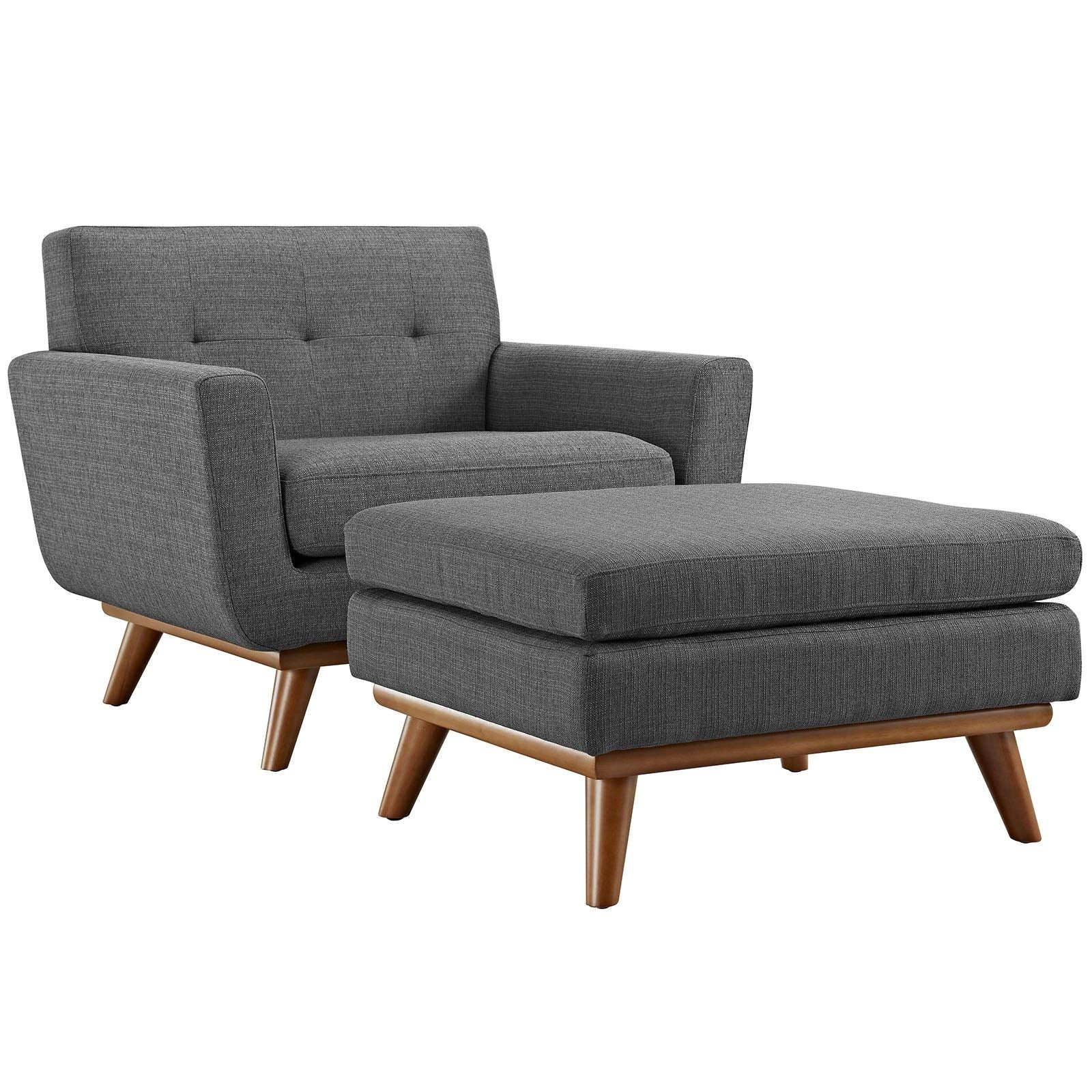 home office desk chairs | CasaFoyer Engage Living Room Set | Curved Design | Dual Cushions | Button Detail | Solid Base | Armchair & Ottoman Included | Gray | casafoyer.myshopify.com