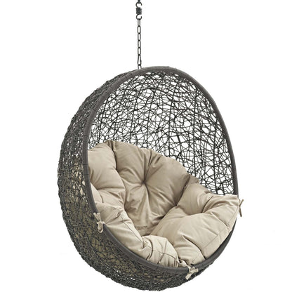 porch swings | Ergode Hide Outdoor Patio Swing Chair | Synthetic Rattan Weave | All-Weather Cushion | Powder-Coated Steel Frame | Adjustable Chain | UV Resistant | Gray Beige | casafoyer.myshopify.com