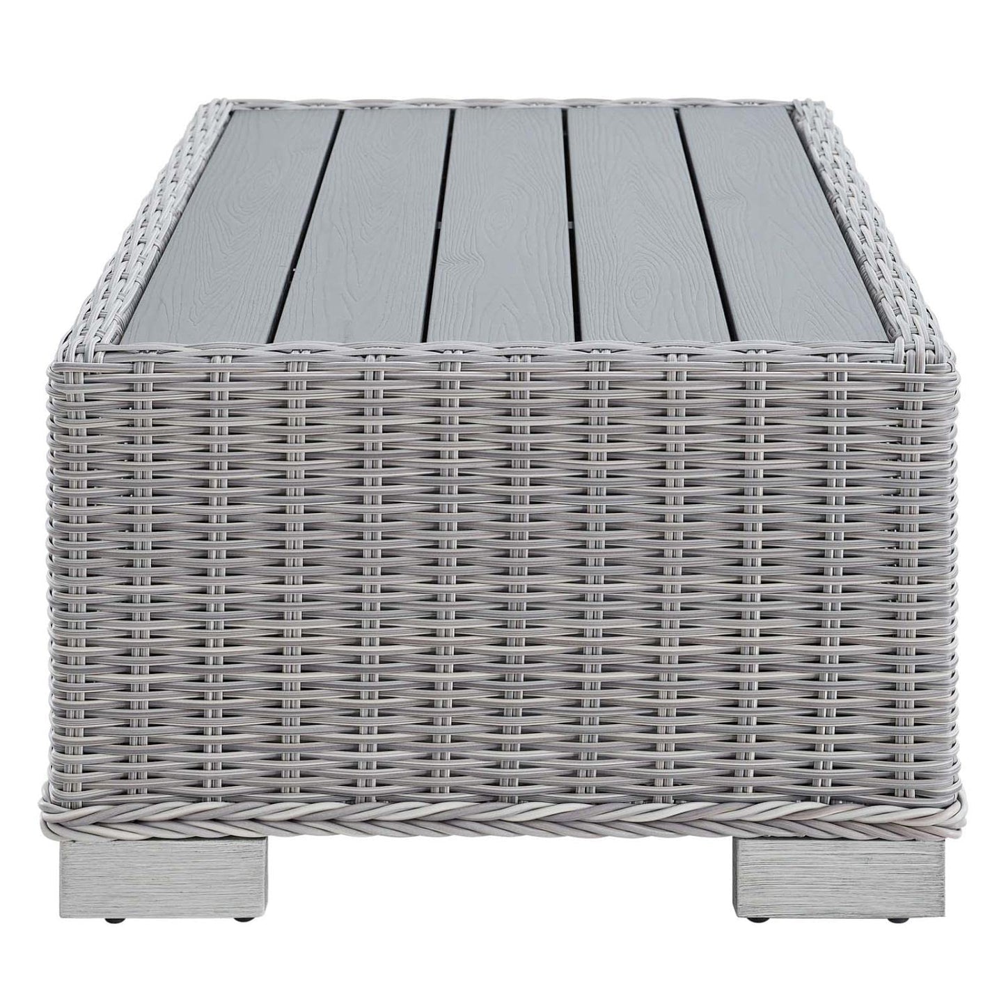 coffee tables | Ergode Conway 32 Outdoor Patio Wicker Rattan Coffee Table - Light Gray | UV-Resistant | Sturdy Aluminum Frame | Stylish Wood-Look | casafoyer.myshopify.com