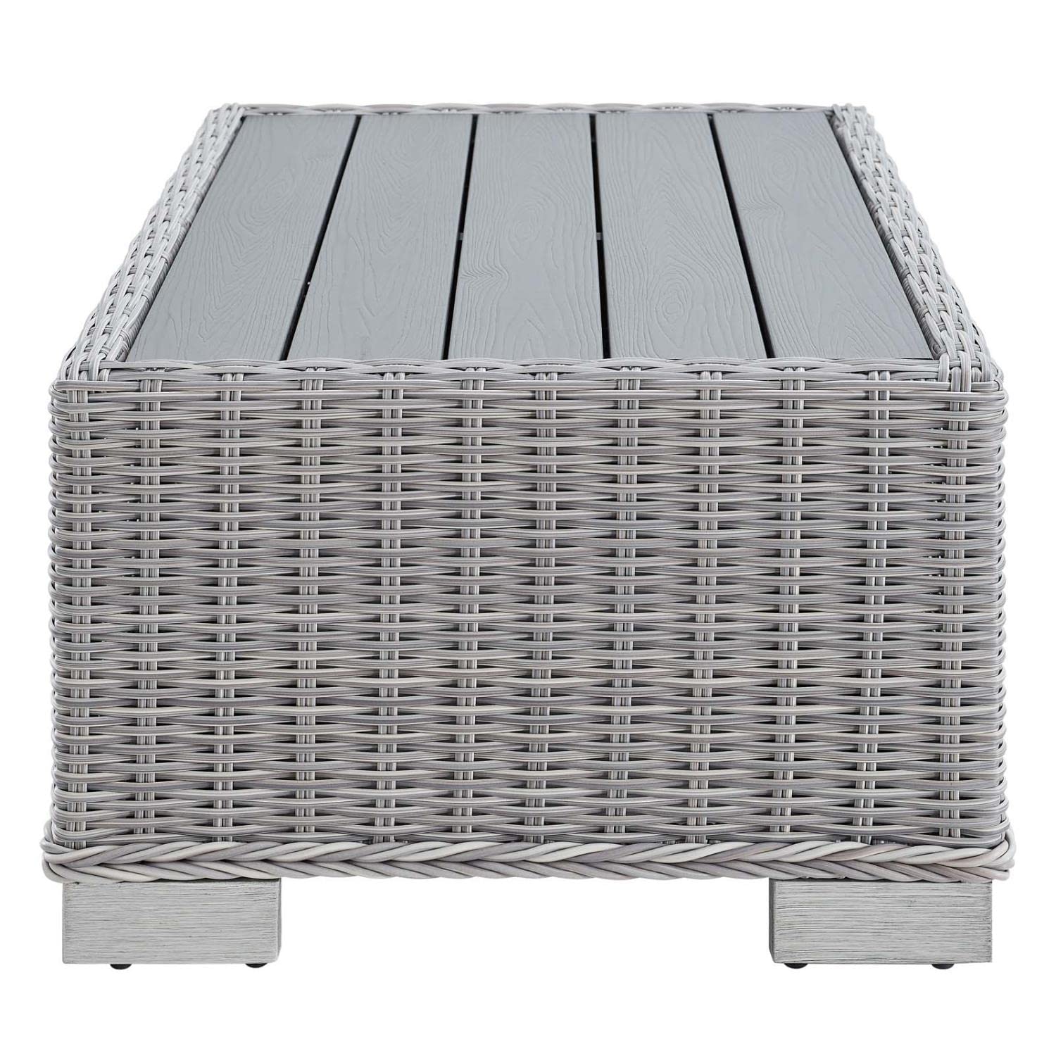 coffee tables | Ergode Conway 32 Outdoor Patio Wicker Rattan Coffee Table - Light Gray | UV-Resistant | Sturdy Aluminum Frame | Stylish Wood-Look | casafoyer.myshopify.com
