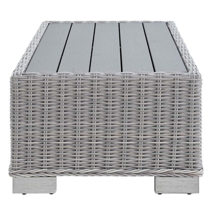 coffee tables | Ergode Conway 32 Outdoor Patio Wicker Rattan Coffee Table - Light Gray | UV-Resistant | Sturdy Aluminum Frame | Stylish Wood-Look | casafoyer.myshopify.com