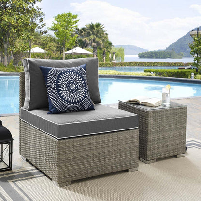 ottomans | CasaFoyer Repose Outdoor Patio Armless Sectional Sofa Chair | Tan/Gray Rattan | UV Protection | Plush Cushions | Sturdy Aluminum Frame | 331lb Capacity | casafoyer.myshopify.com