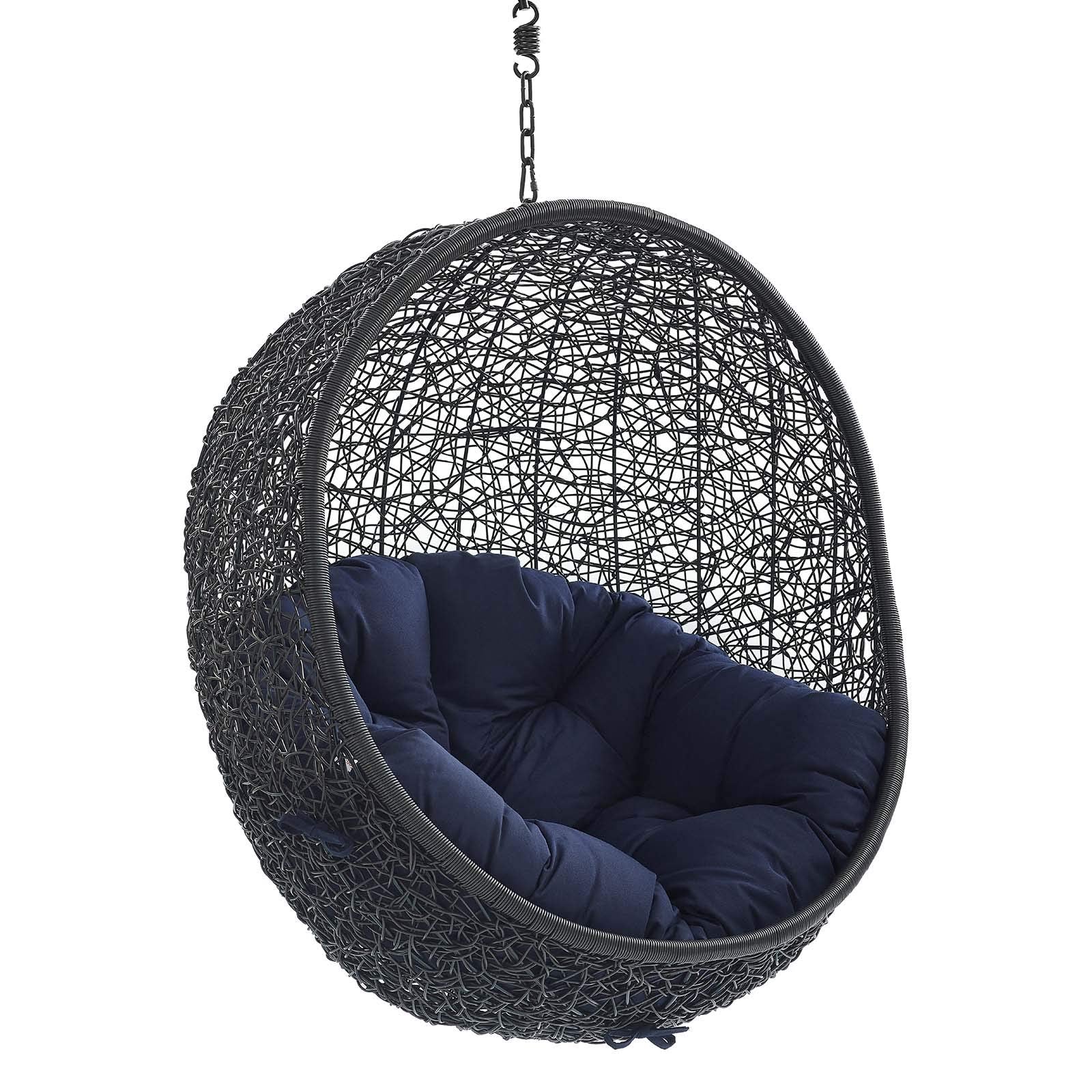 porch swings | Ergode Encase Outdoor Patio Swing Chair | Luxury Synthetic Rattan Weave | All-Weather Cushion | Powder-Coated Steel Frame | Adjustable Chain | Indoor/Outdoor Use | Weather & UV Resistant | Black Navy | casafoyer.myshopify.com