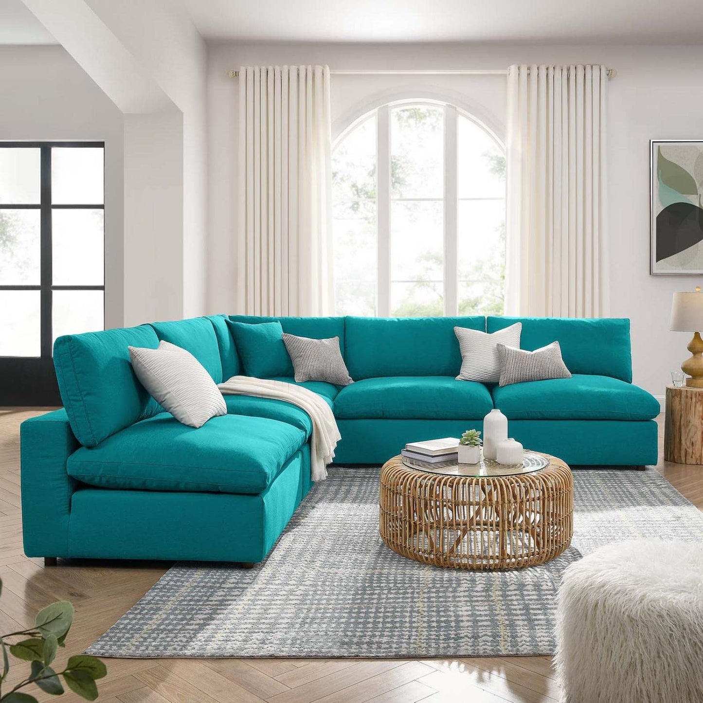 sofas | CasaFoyer Commix | Cozy 5-Piece Sectional Sofa Set | Teal | Plush Comfort | Modern Elegance | Polyester & Linen Upholstery | Solid Wood Construction | Down Filled Cushions | 331 lbs Weight Capacity | casafoyer.myshopify.com