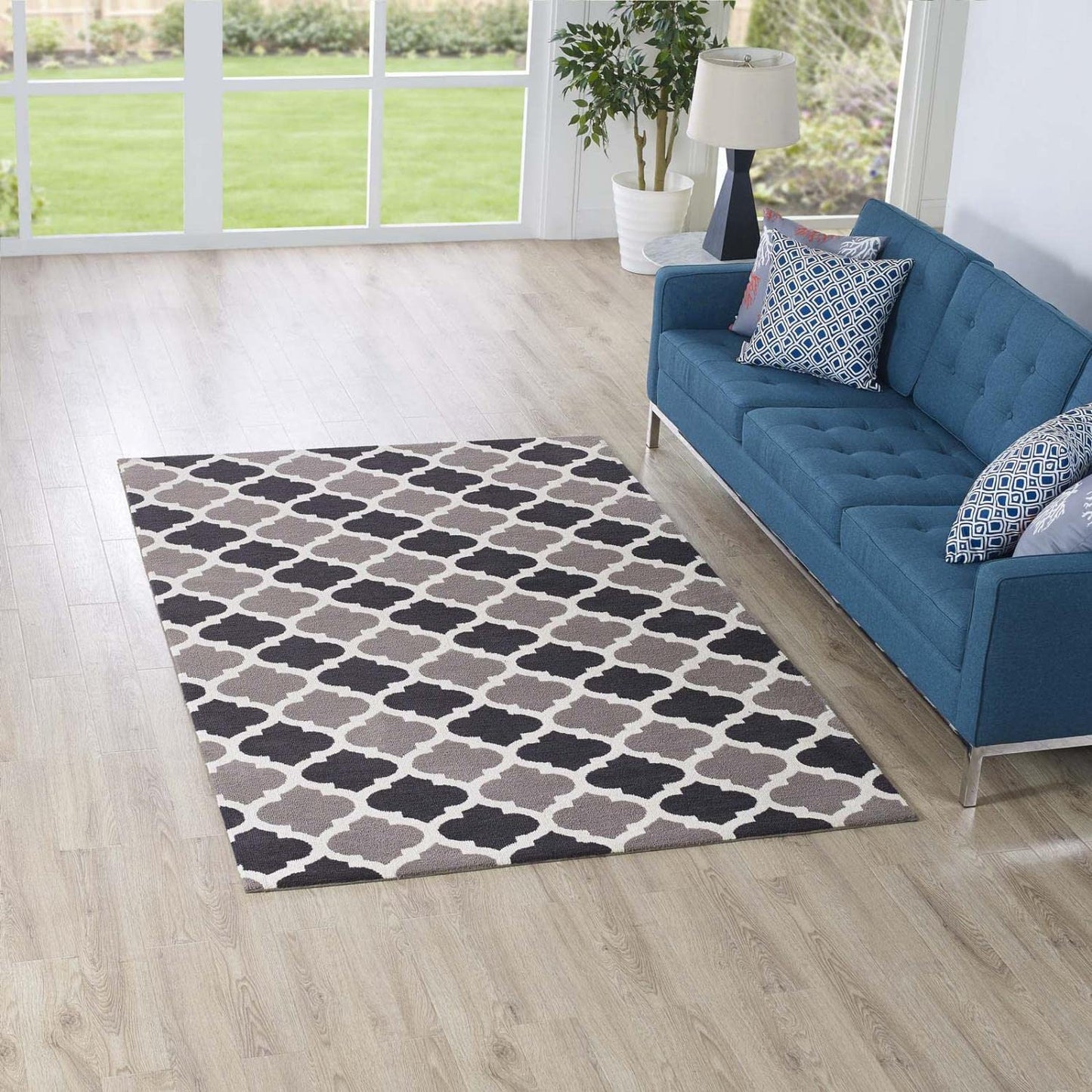 Carpet & Rugs | CasaFoyer Lida Moroccan Trellis Area Rug | Elegant Quatrefoil Pattern | Soft Polyester Microfiber | Durable Jute Bottom | Stain-Resistant | Easy to Clean | 5x8 Charcoal & Black | casafoyer.myshopify.com