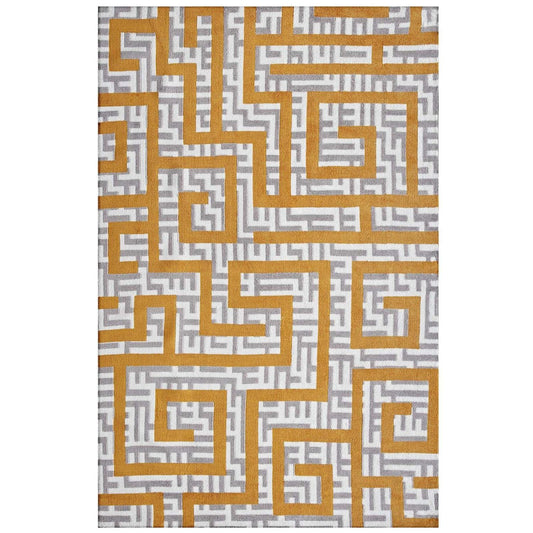 Carpet & Rugs | CasaFoyer Nahia Geometric Maze Area Rug | Modern Design | Soft Polyester Microfiber | Durable Jute Bottom | Stain-Resistant | Non-Shedding | Easy to Maintain | 5x8 Size | Ivory, Light Gray, Banana Yellow | casafoyer.myshopify.com