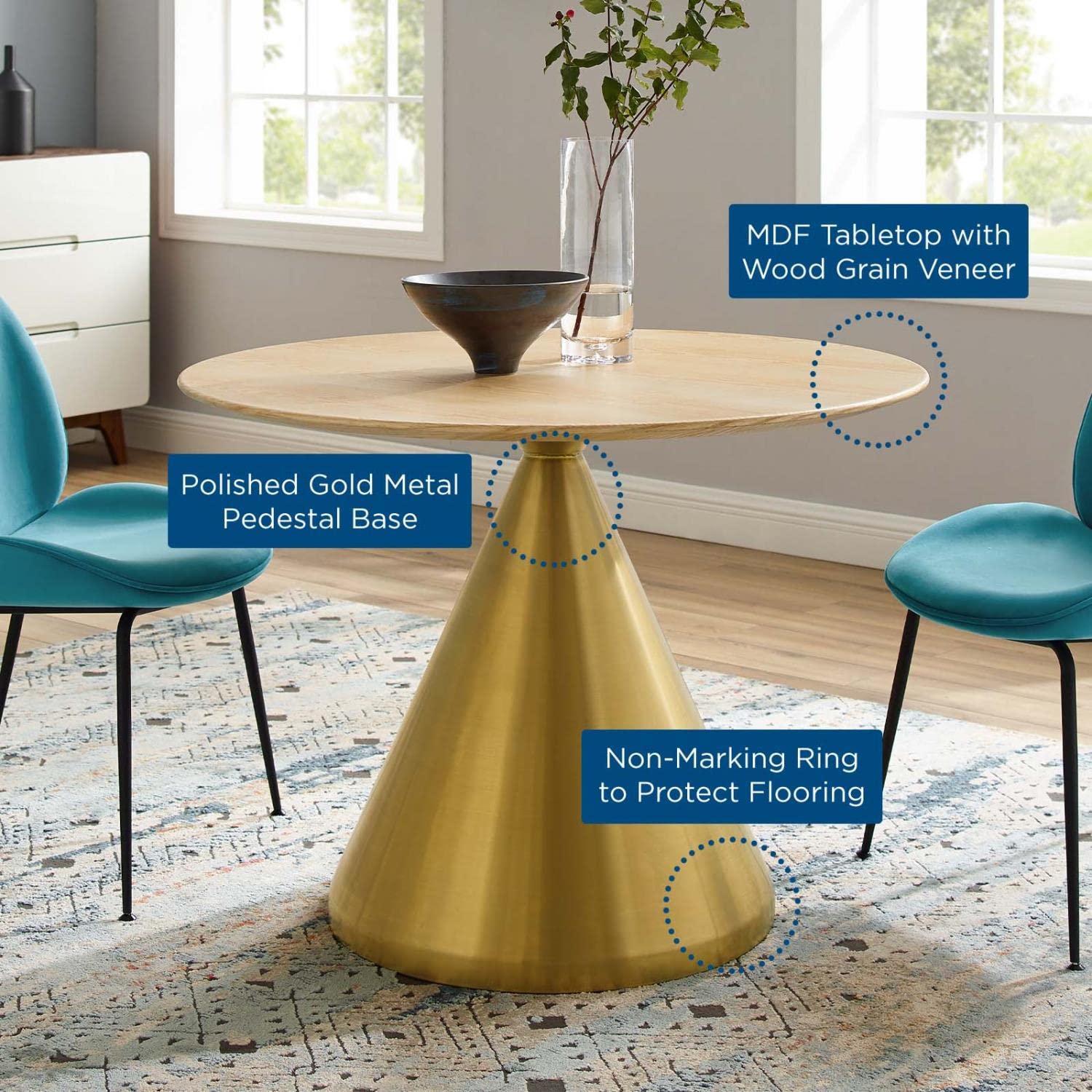 patio dining tables | CasaFoyer Tupelo 40 Dining Table | Modern Style | Mid-Century Charm | Elegant Organic Shape | Durable MDF Tabletop | Sleek Gold Metal Base | Easy to Clean | Non-Marking Ring | Assembly Required | casafoyer.myshopify.com
