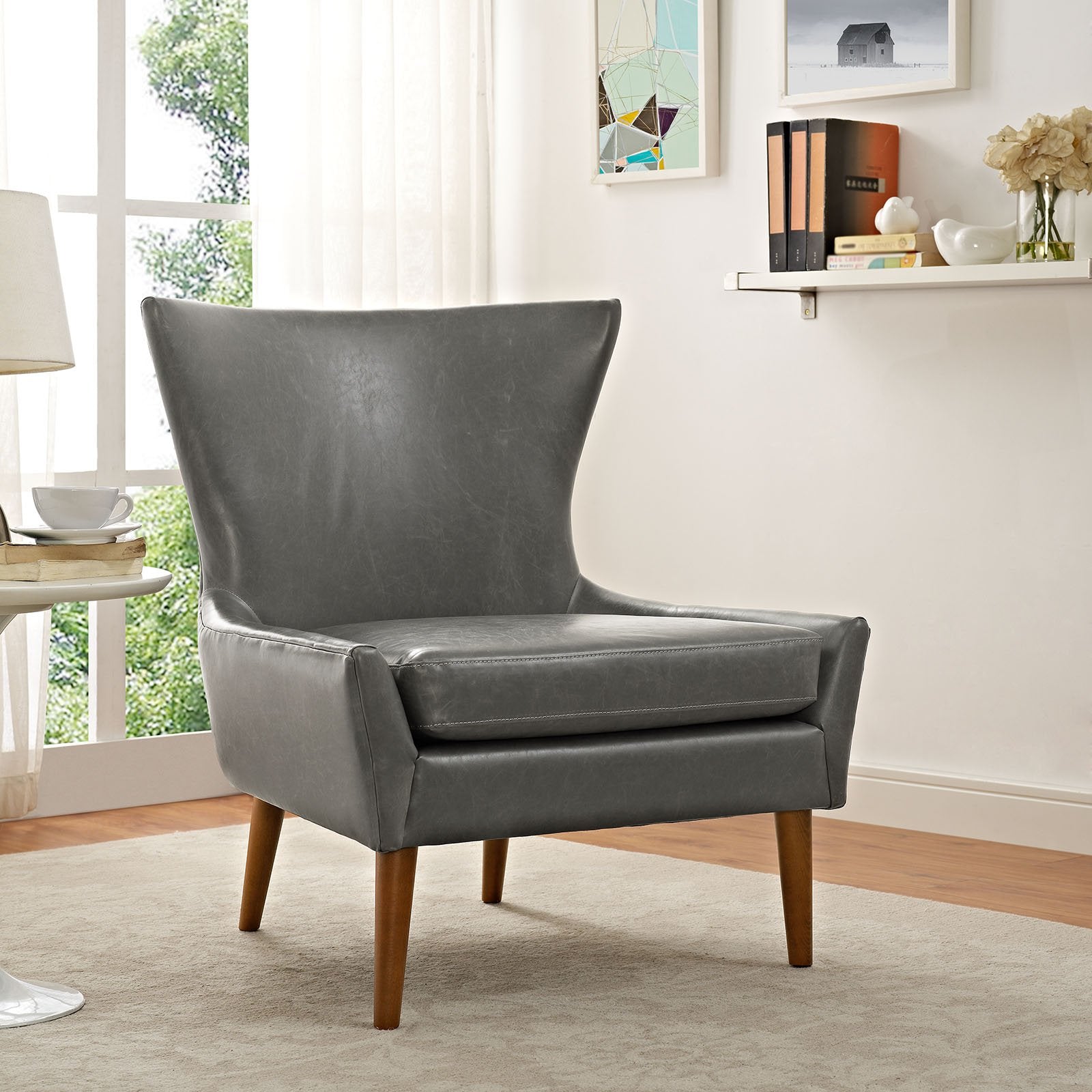 home office desk chairs | CasaFoyer Keen Armchair | Ultimate Comfort & Style | Spacious Wingtip Design | Plush Cushion & Supportive Backrest | Mid-Century Aesthetics | Solid Walnut Legs | High-Quality Vinyl Upholstery | Perfect for Modern Homes | casafoyer.myshopify.com