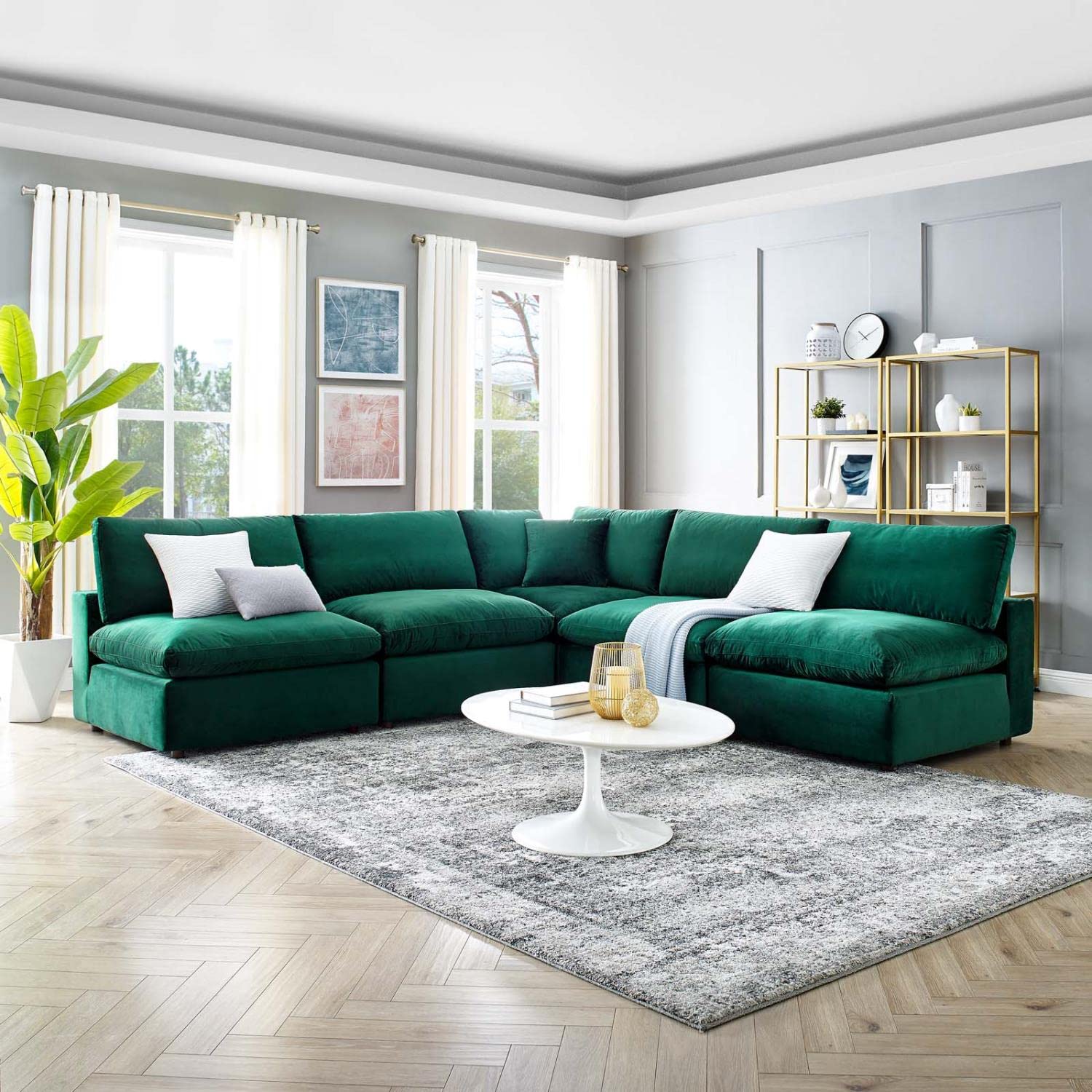 kitchen and dining room sets | CasaFoyer Commix Sectional Sofa | Luxurious & Inviting | Plush Comfort | Stain-Resistant Velvet | Solid Wood Construction | 5-Piece Set | Green | casafoyer.myshopify.com