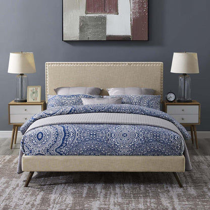 adjustable bed bases | CasaFoyer Macie Platform Bed | Solid Wood Frame | Polyester Upholstery | Tapered Legs | No Box Spring Needed | Memory Foam Compatible | Queen Size | Beige | casafoyer.myshopify.com