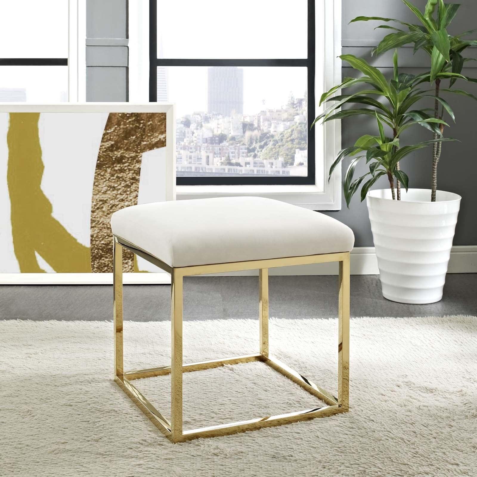 ottomans | CasaFoyer Anticipate Ottoman | Sleek Modern Design | Velvet Top | Stainless Steel Base | Non-Marking Foot Caps | No Assembly Required | Comfortable & Versatile | 265 lbs Weight Capacity | casafoyer.myshopify.com
