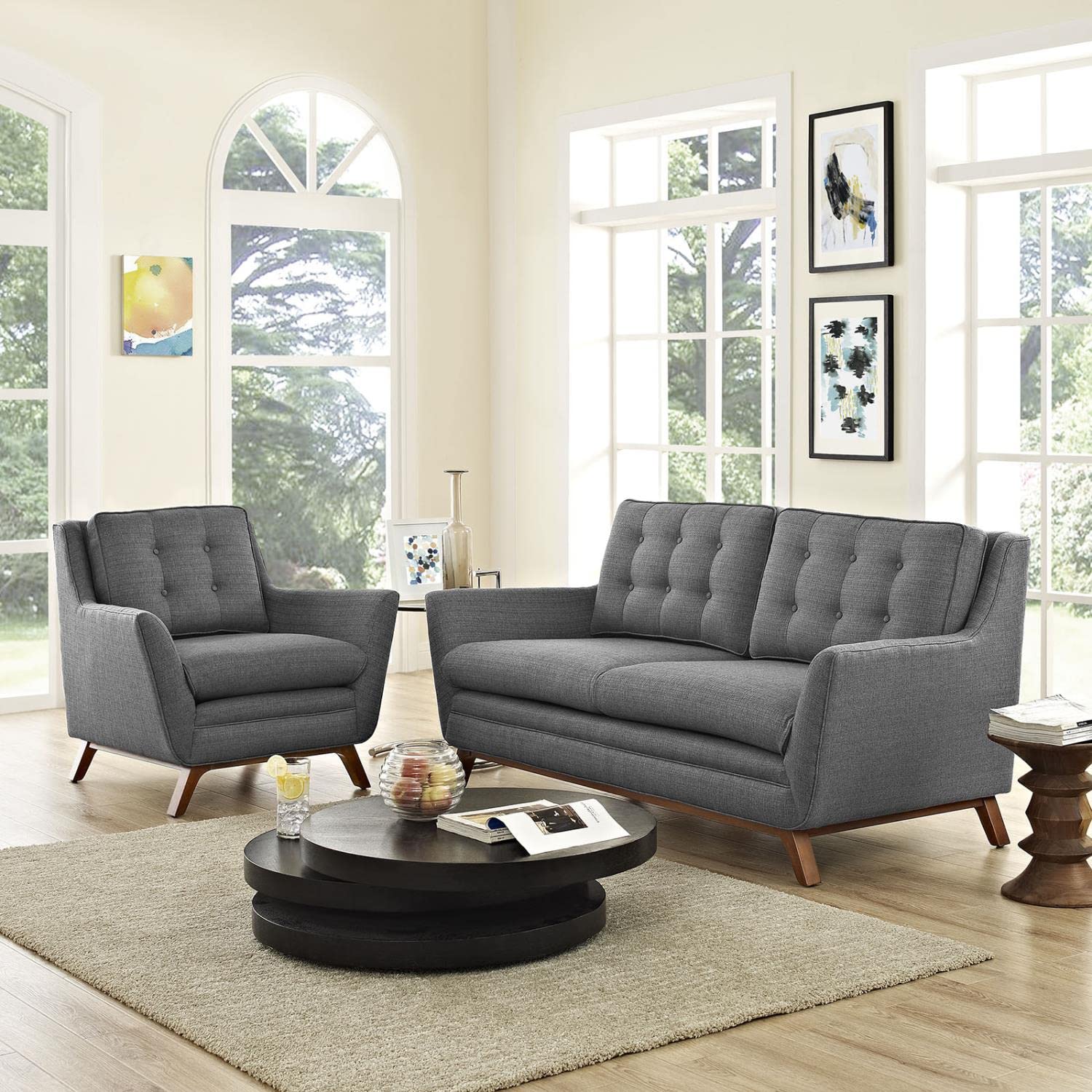 sofas | CasaFoyer Beguile Collection | Mid-Century Style | Upholstered Armchair & Loveseat Set | Gray | casafoyer.myshopify.com