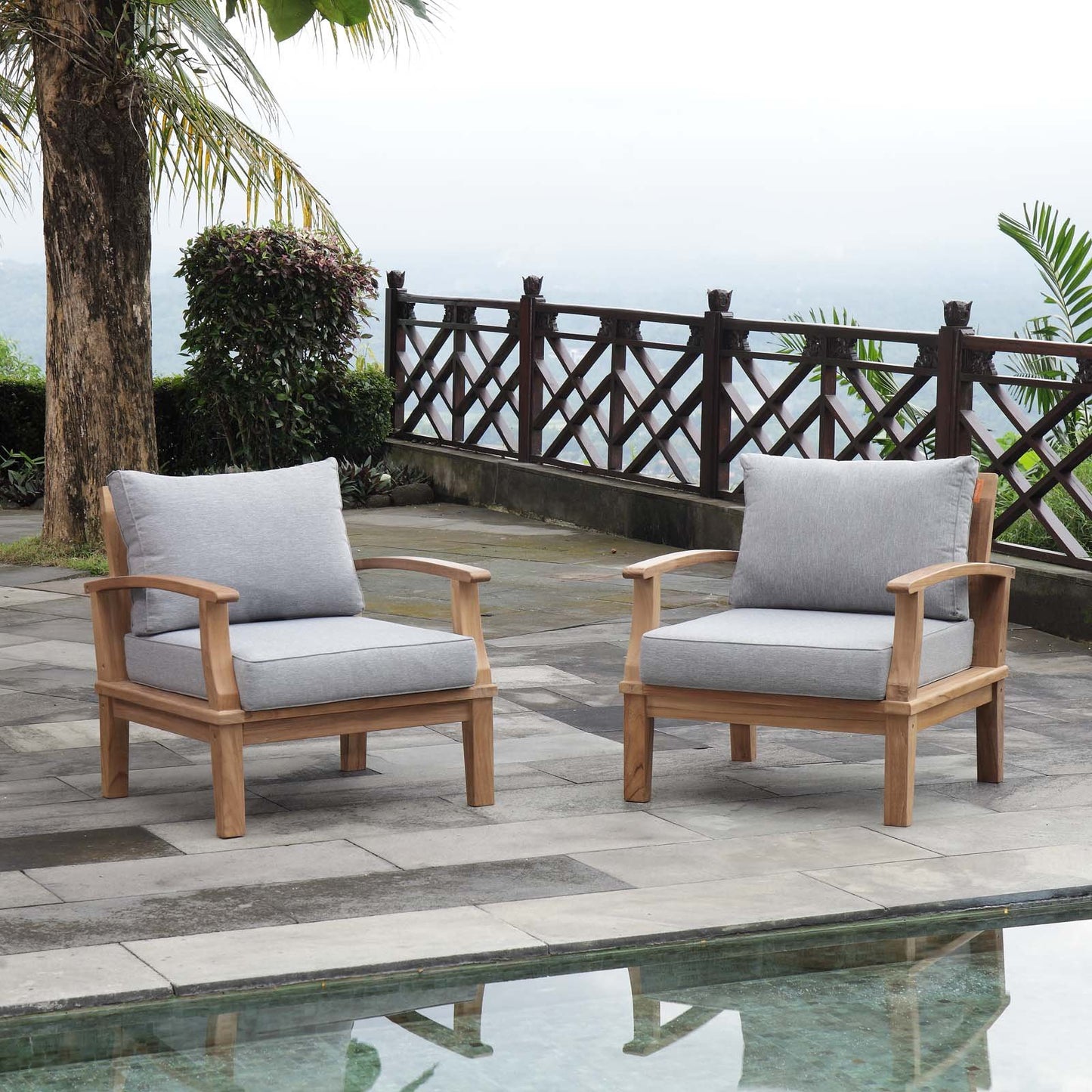 Patio Furniture Sets | Marina Teak Wood Outdoor Patio Furniture Sofa Sectional Set | Luxury, Durable, Weather-Resistant | Modern Design | Includes 2 Armchairs | casafoyer.myshopify.com