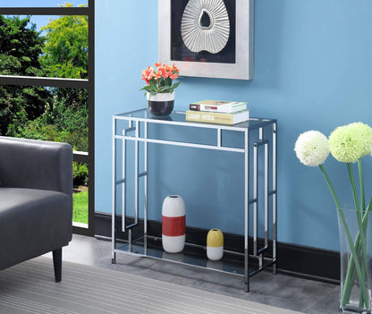 TABLE | Ergode Town Square Chrome Hall Table | Open Concept Design | Tempered Glass Shelves | Contemporary Glam Style | Easy Assembly | casafoyer.myshopify.com