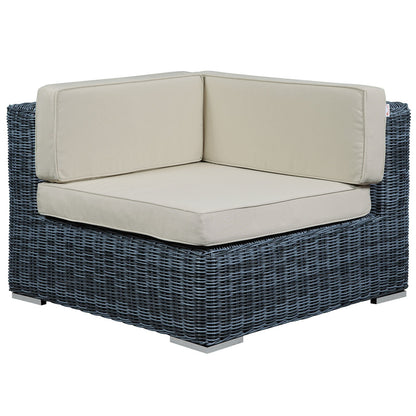 Patio Furniture Sets | Summon Outdoor Patio Corner Sofa Chair | Comfortable & Durable | Sunbrella Fabric | Two-Tone Rattan Weave | UV Protection | Powder-Coated Aluminum Frame | Perfect for Patio, Backyard, Poolside | casafoyer.myshopify.com