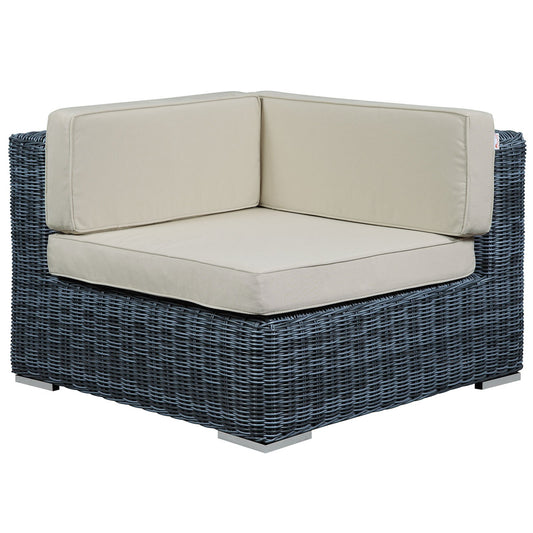 Patio Furniture Sets | Summon Outdoor Patio Corner Sofa Chair | Comfortable & Durable | Sunbrella Fabric | Two-Tone Rattan Weave | UV Protection | Powder-Coated Aluminum Frame | Perfect for Patio, Backyard, Poolside | casafoyer.myshopify.com