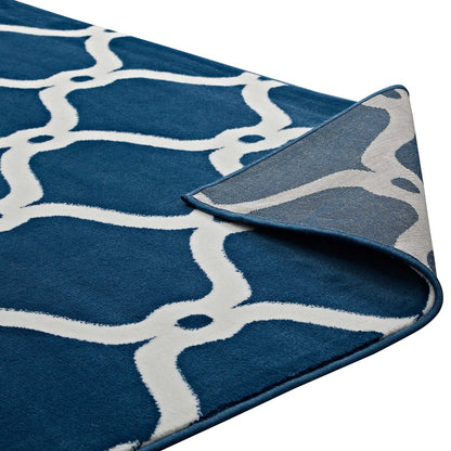 Carpet & Rugs | CasaFoyer Beltara Chain Link Transitional Trellis Area Rug | Durable | Stain Resistant | 5x8 Size | Moroccan Blue and Ivory | casafoyer.myshopify.com