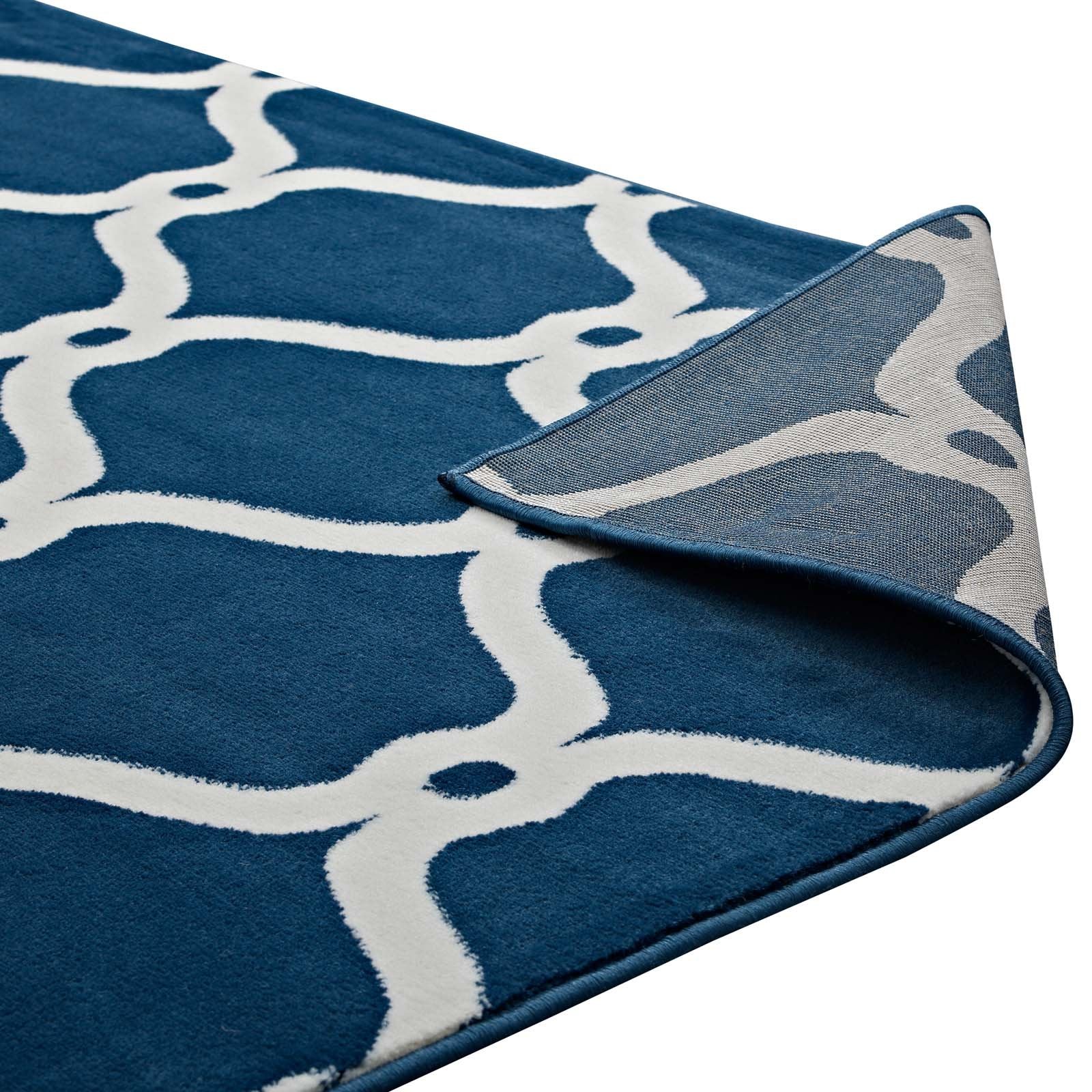 area rugs | CasaFoyer Beltara Chain Link Transitional Trellis Area Rug | Durable | Stain Resistant | 8x10 Size | Moroccan Blue & Ivory | casafoyer.myshopify.com